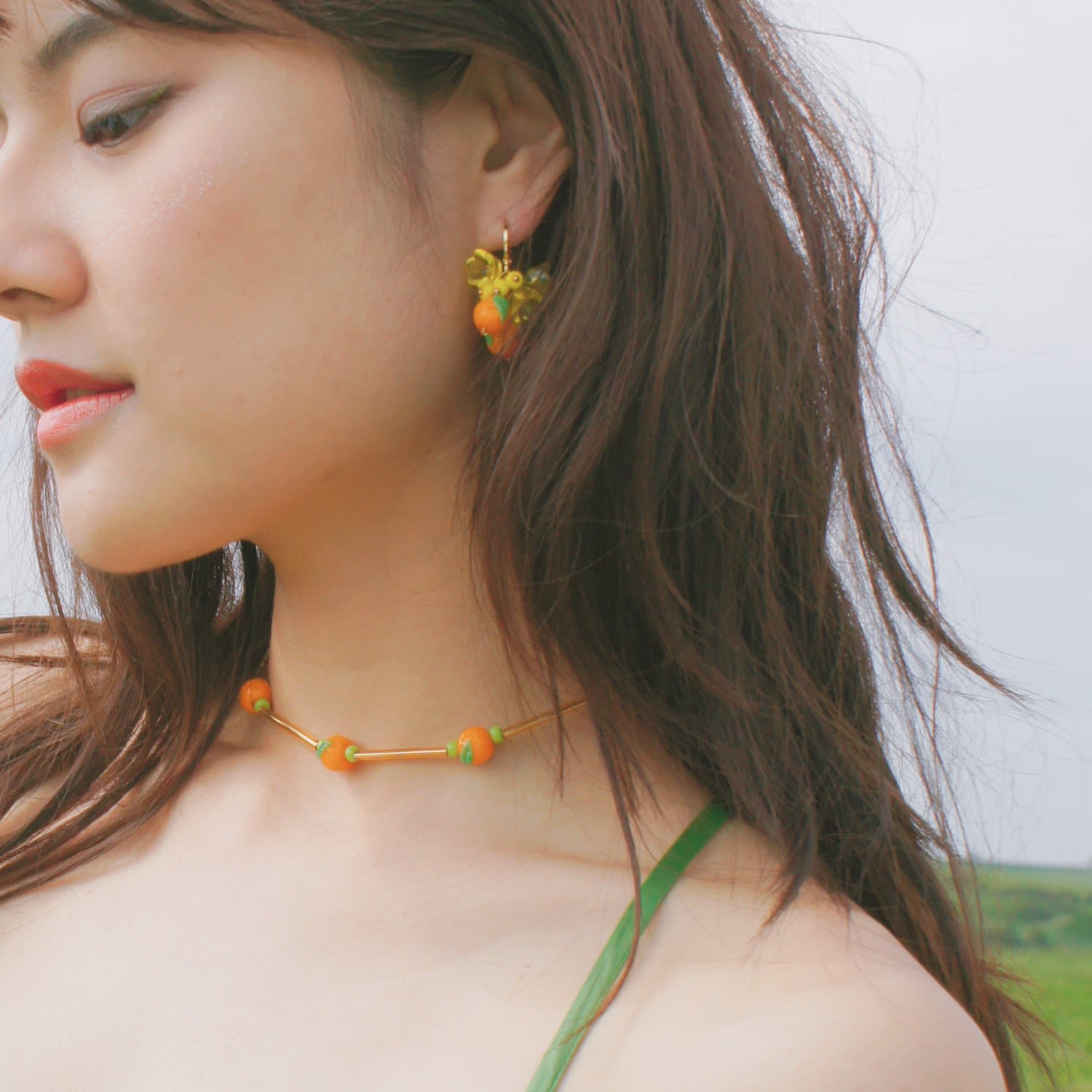 Cutie Pie Glass Tangerine Choker Necklace