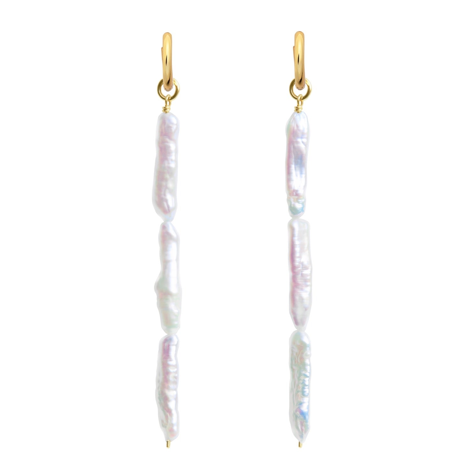 Linea Stick Pearl Hoop Earrings - Gold