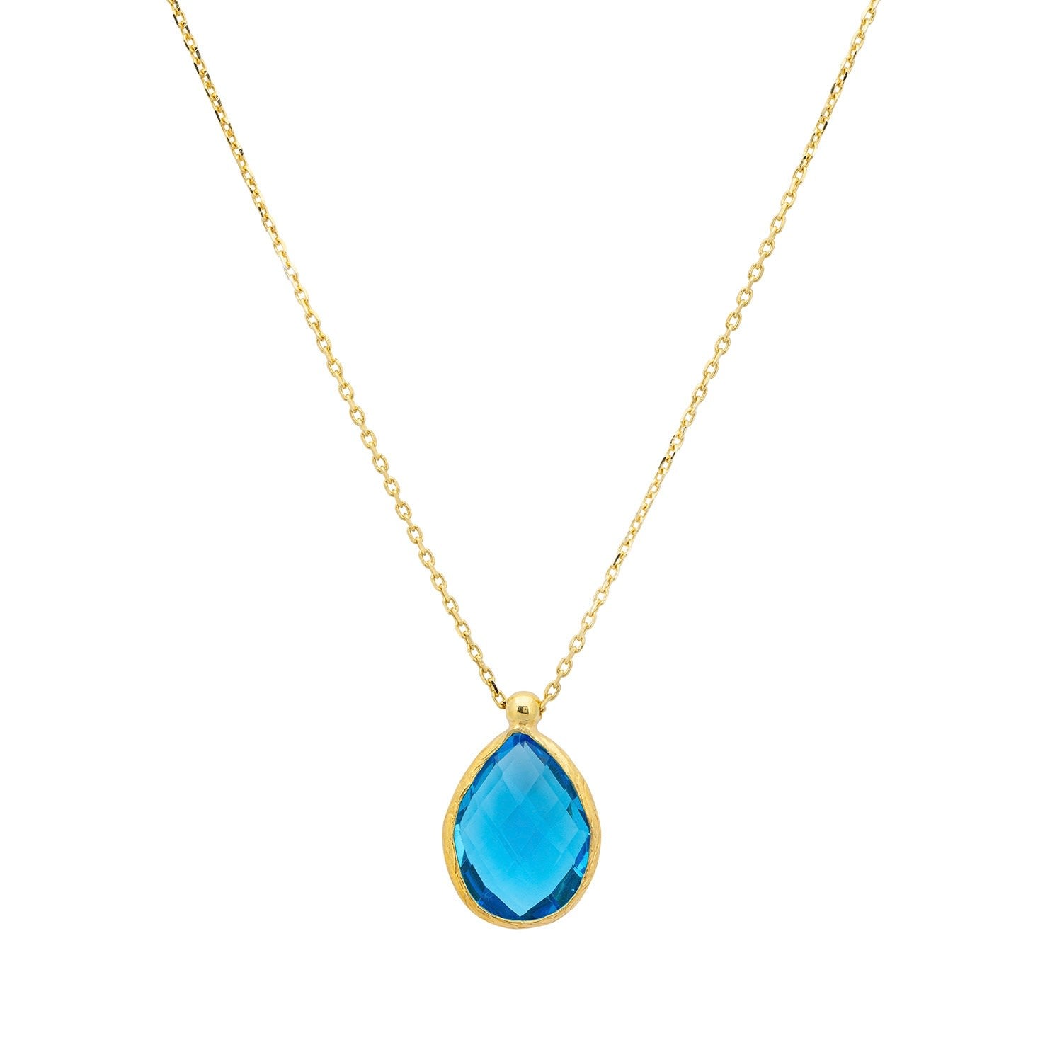 Petite Drop Necklace Gold Blue Topaz Hydro