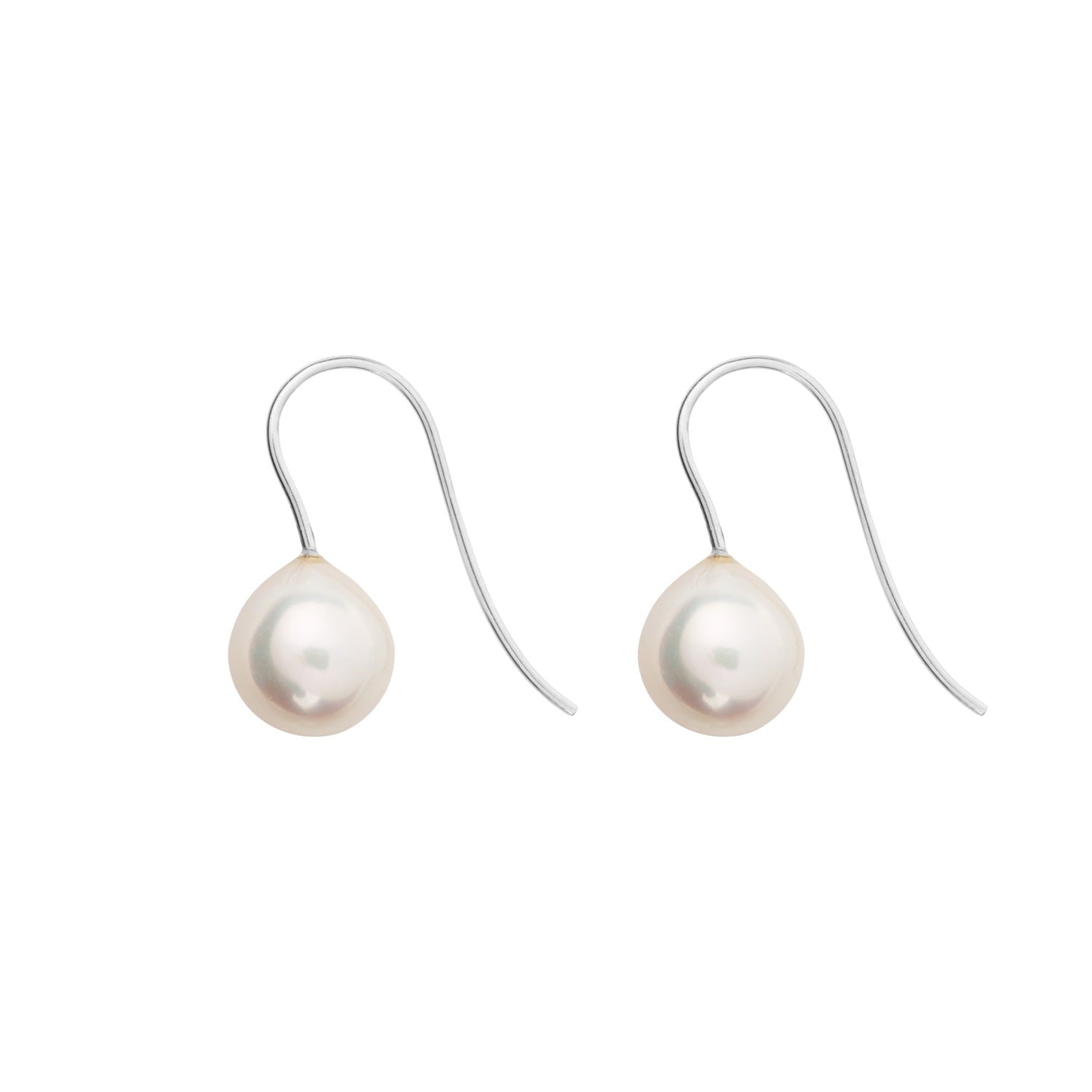 Archi White Pearl Hook Earrings - Silver-Medium