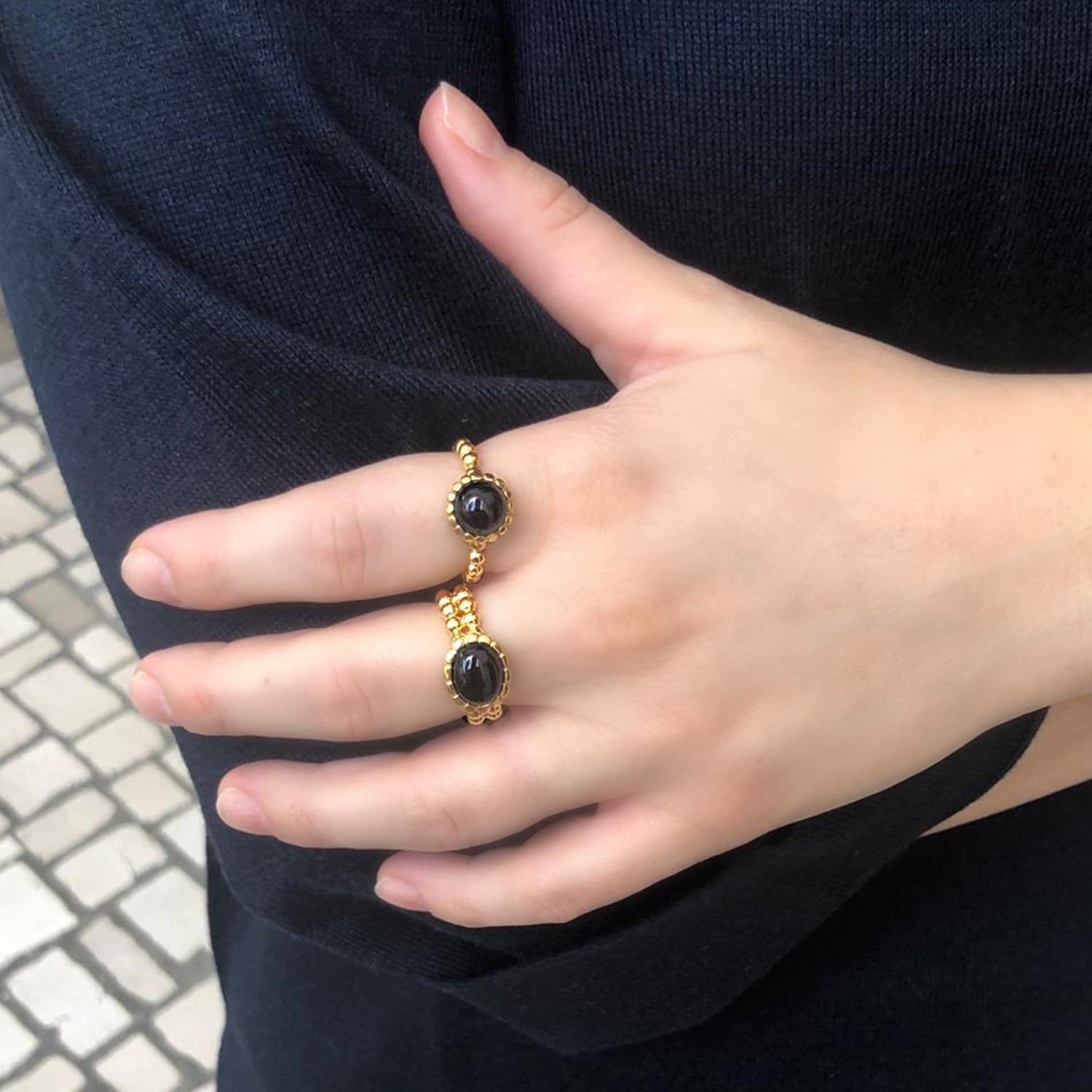 Onyx Beady Stacking Ring