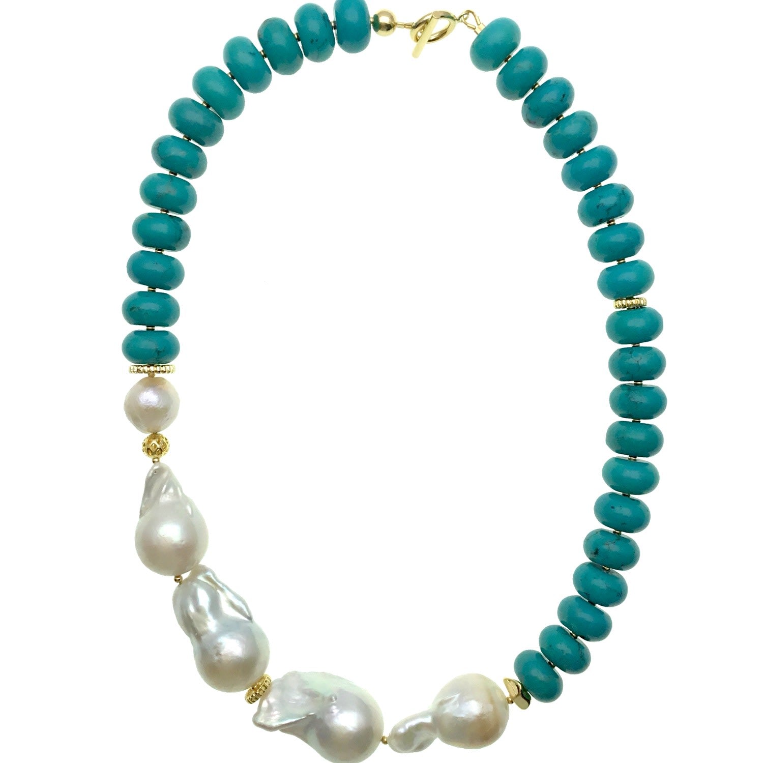 Turquoise With Baroque & Edison Pearls Short Necklace
