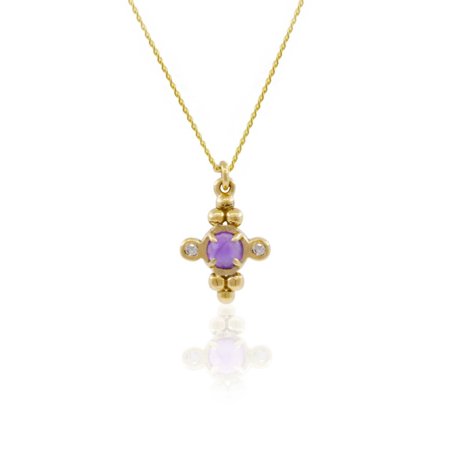 Amethyst & Diamonds Cross Necklace - Solid Gold