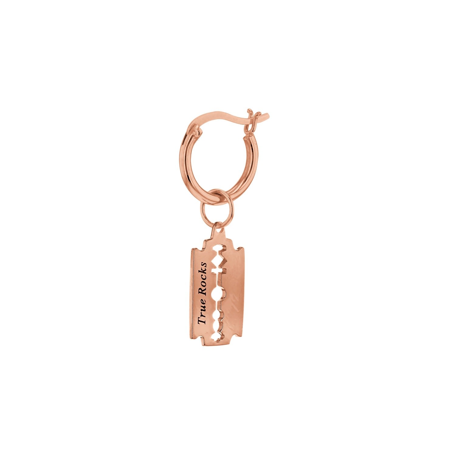 18Kt Rose Gold-Plated Mini Razor Blade Charm On Rose Gold Hoop