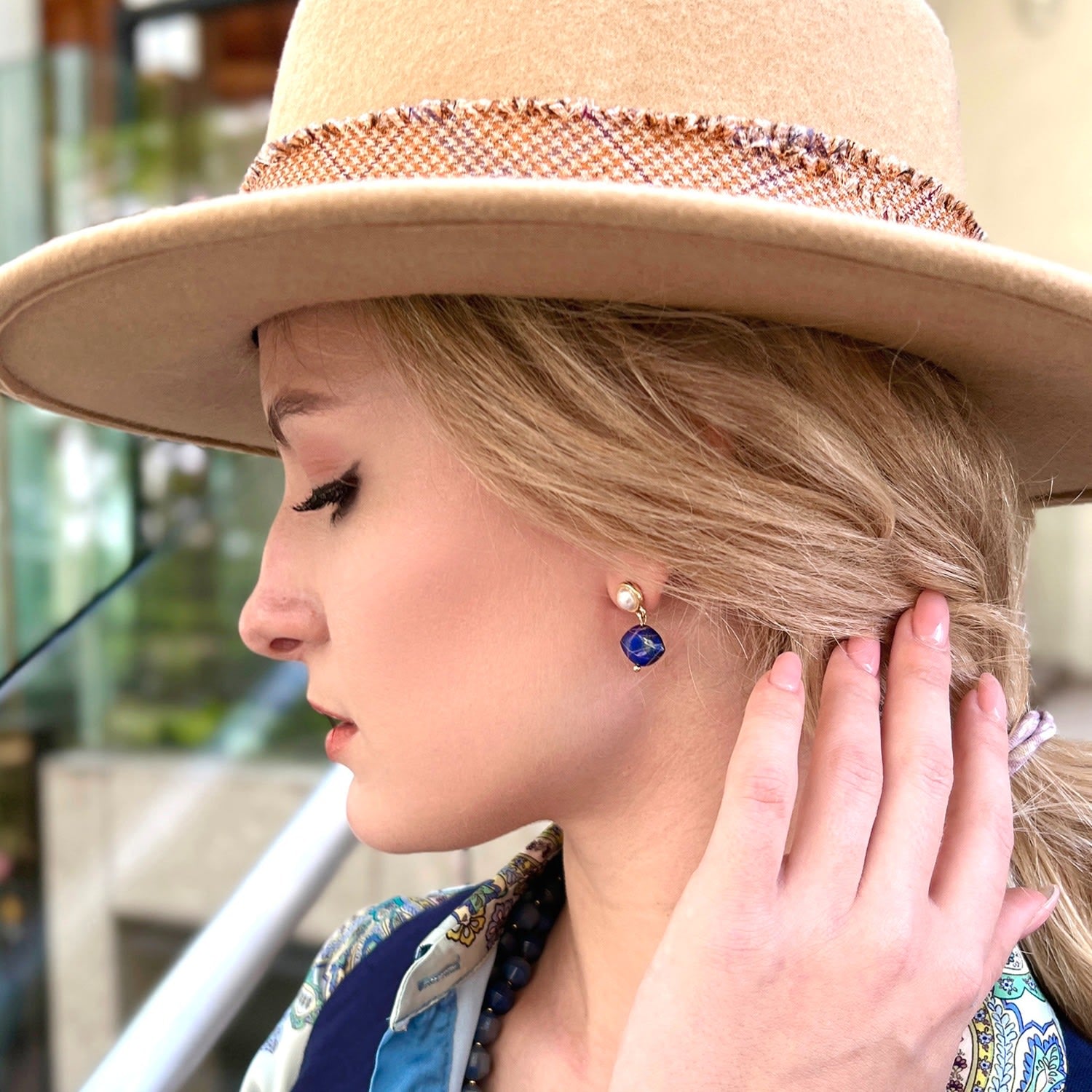 Simple Lapis Stones Dangle Earrings