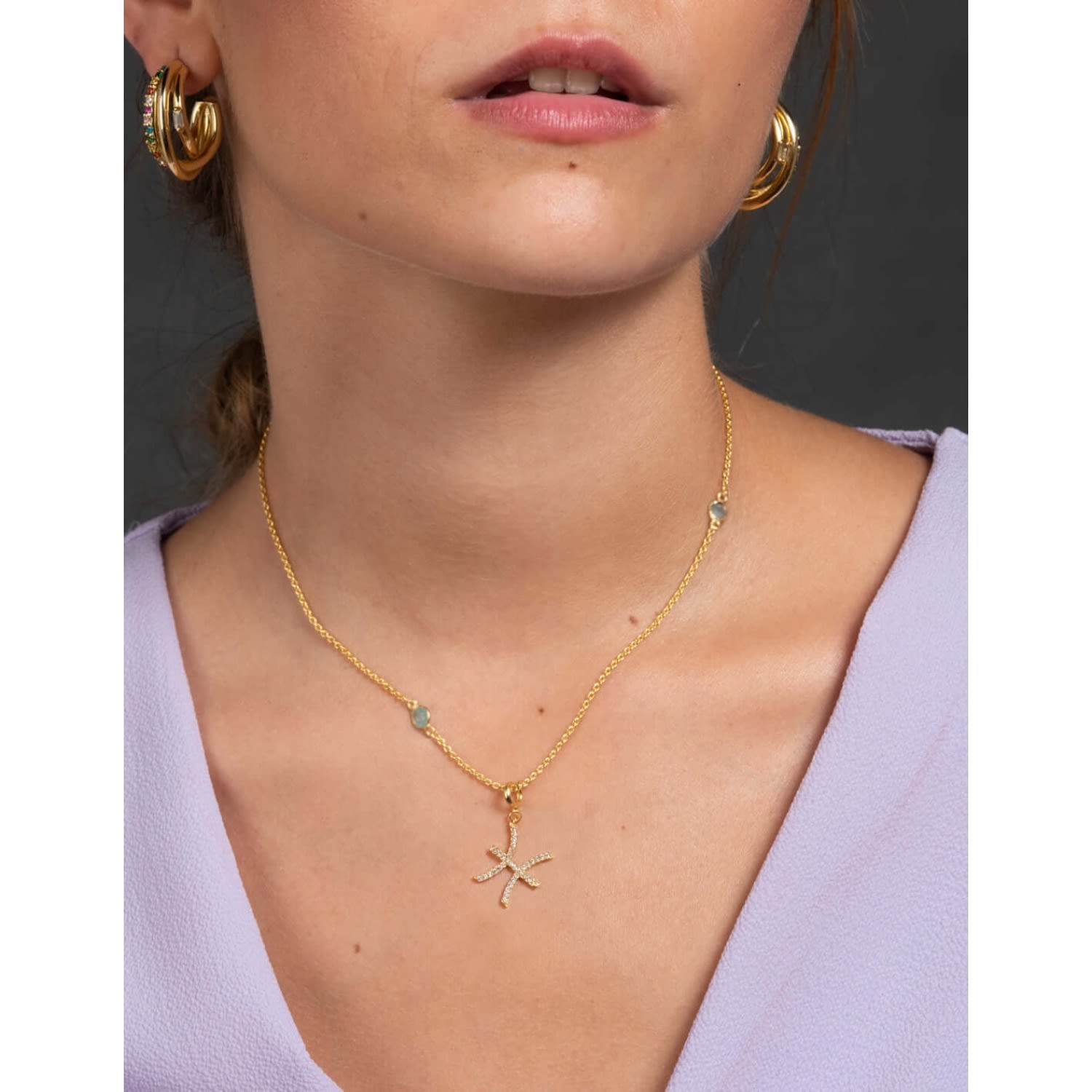 Zodiac Horoscope Sign Pisces Symbol Necklace Gold