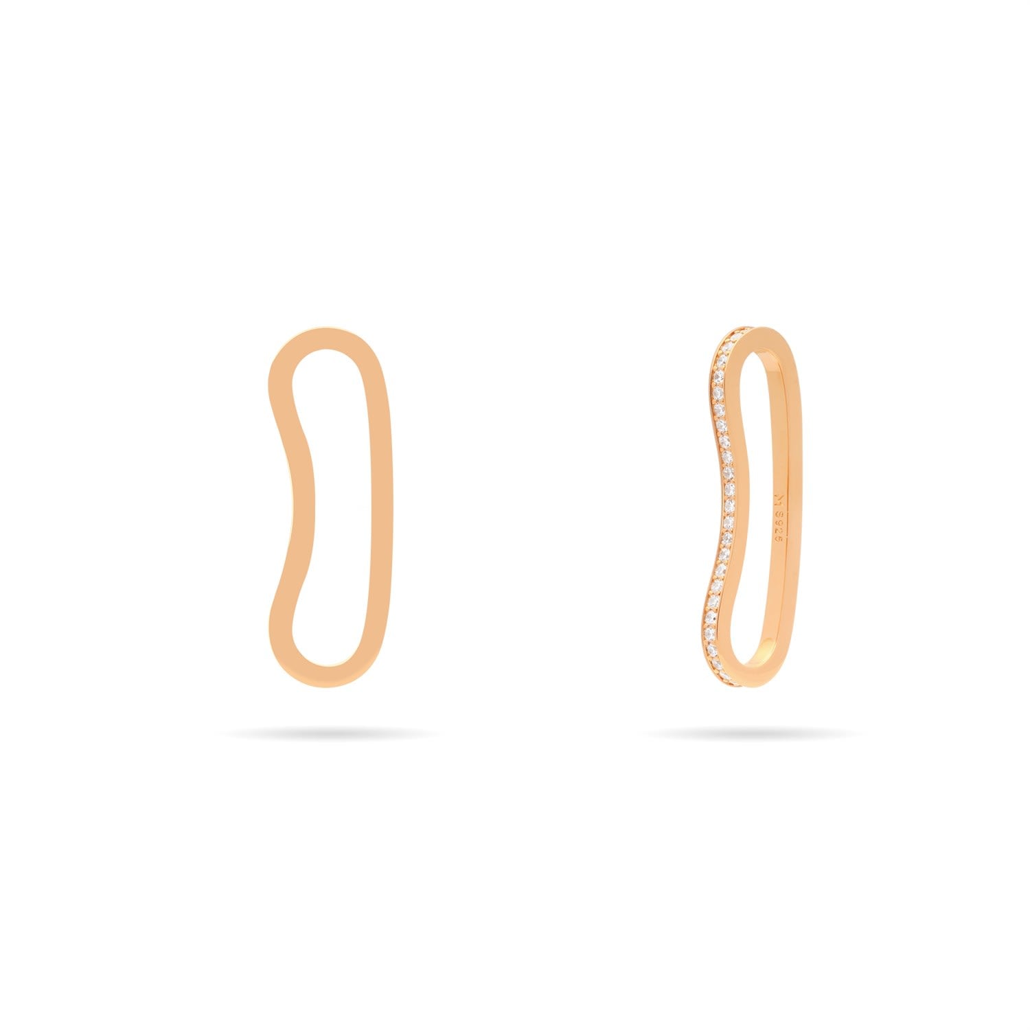 Long Curvy Thin Bar Ear Cuff With Pave Cz - Rose Gold