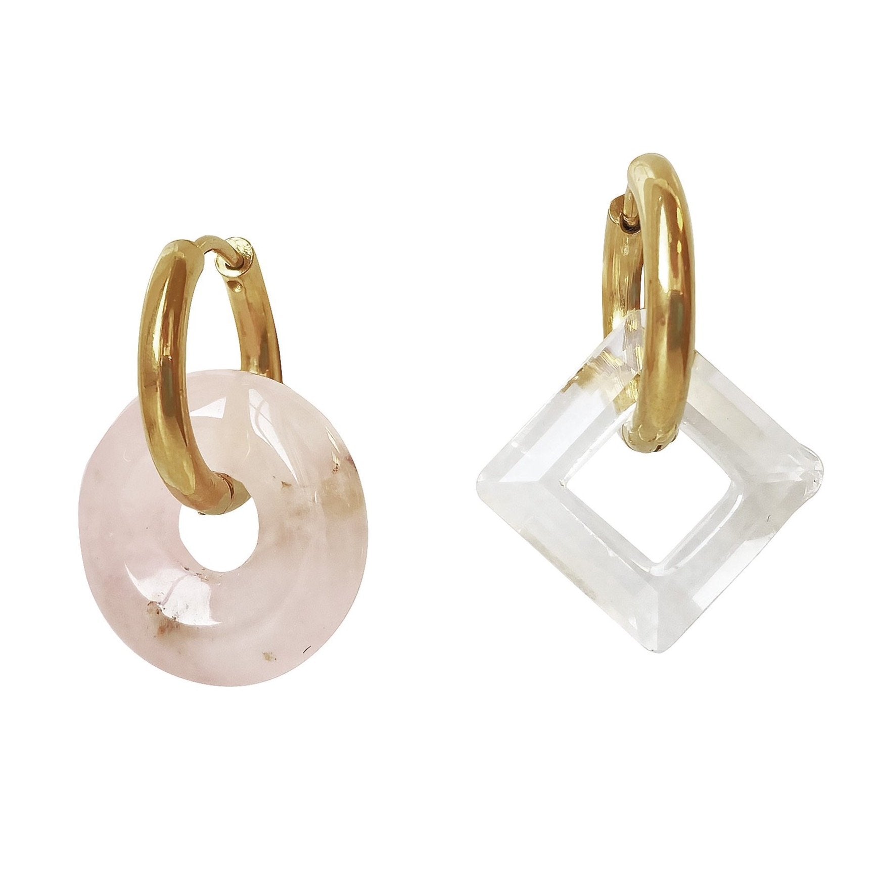 Rose Quartz Swarovski Hoop Earrings Rosie