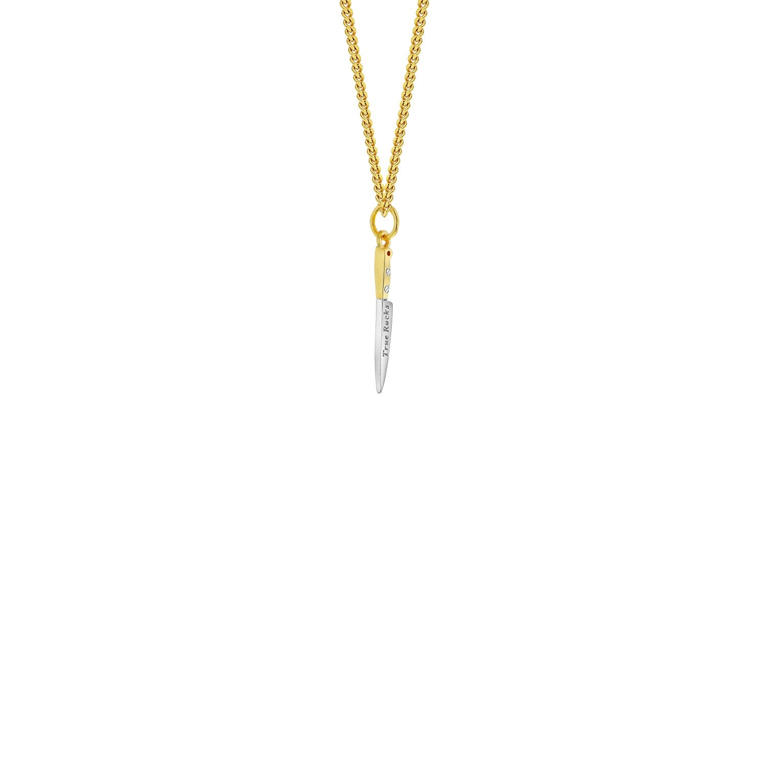 2 Tone Mini Knife Pendant 18Kt Gold-Plating & Sterling Silver On Gold-Plated Chain