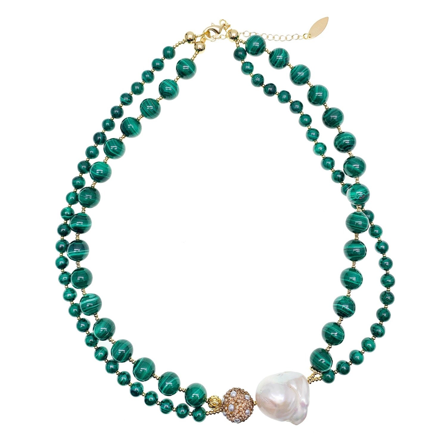 Baroque Pearl With Malachite Double Strands Necklace