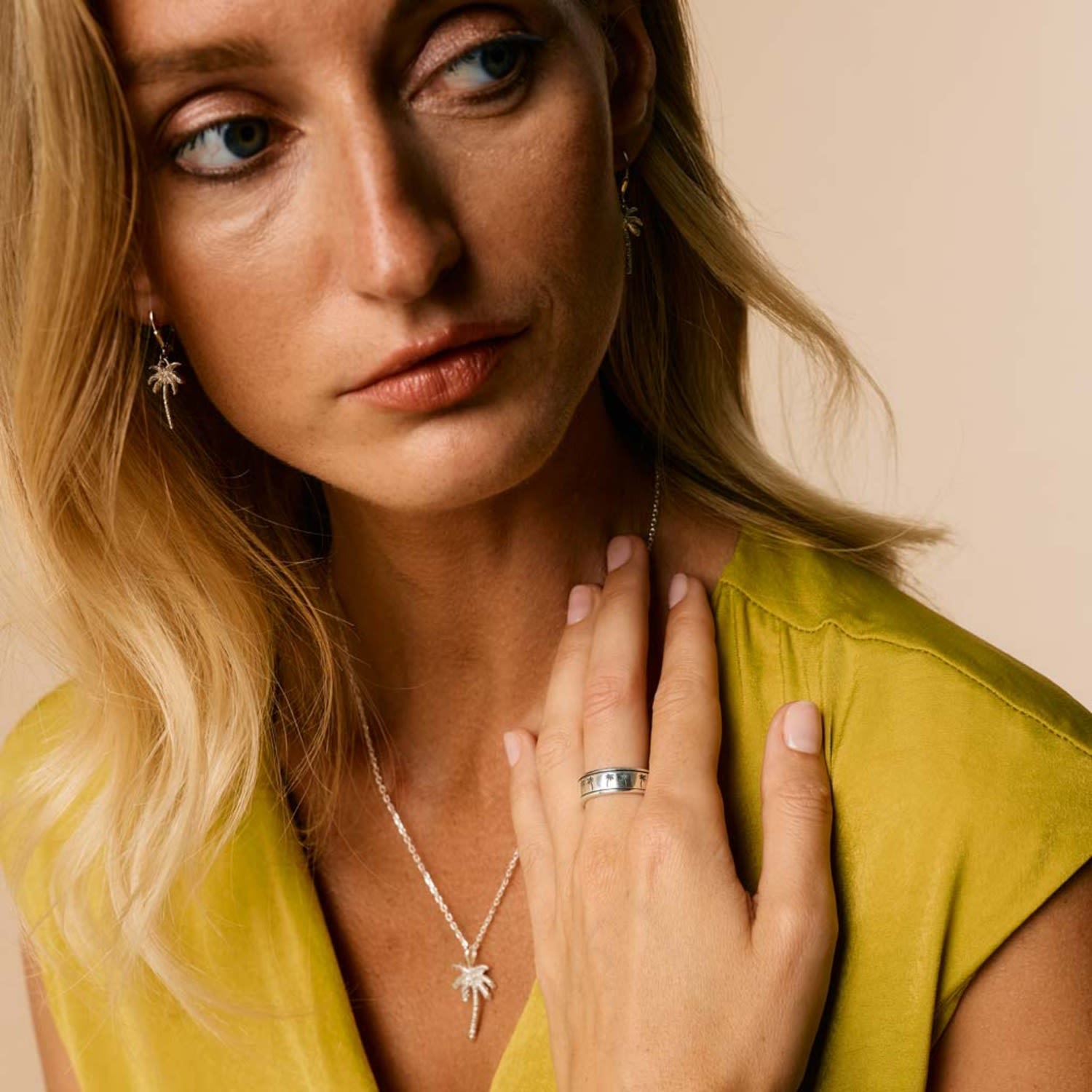 Oasis Palm Silver Drop Earrings