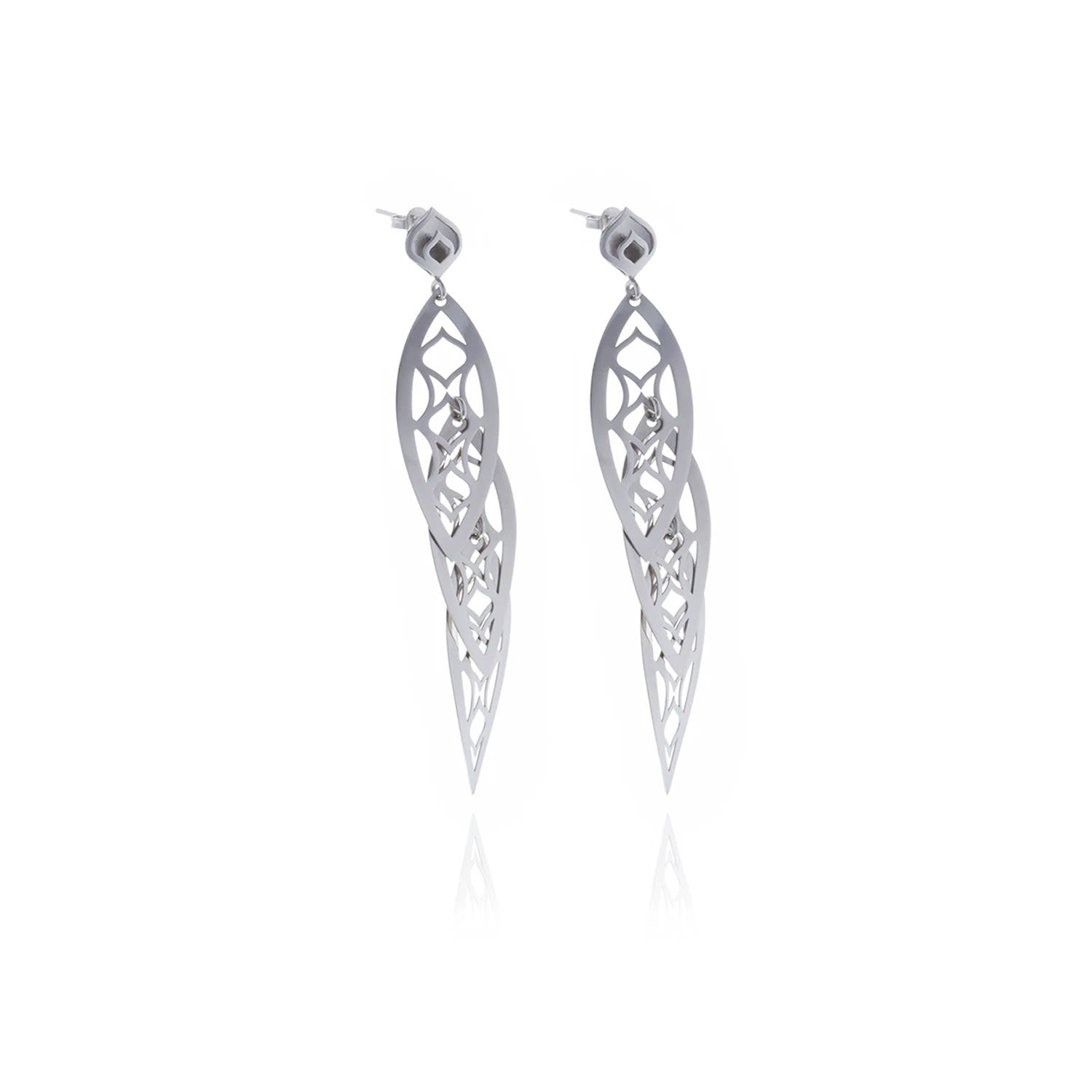 Silver Three Leaf Chandelier Line Earring