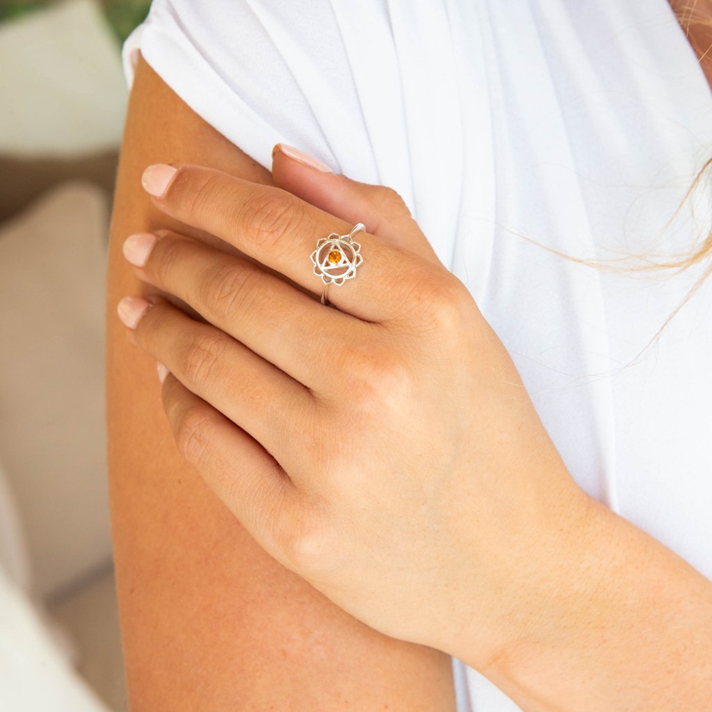 Solar Plexus Chakra Silver Ring - Citrine