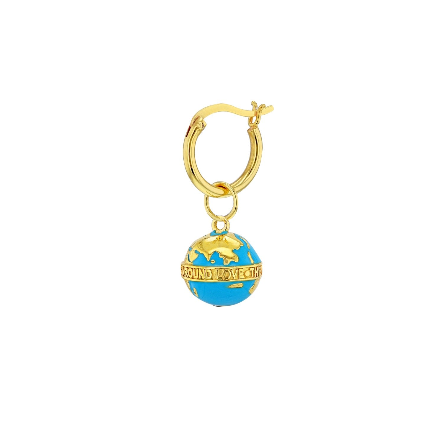 Turquoise Enamel & 18Kt Gold Plated Globe Earring On Gold Hoop.