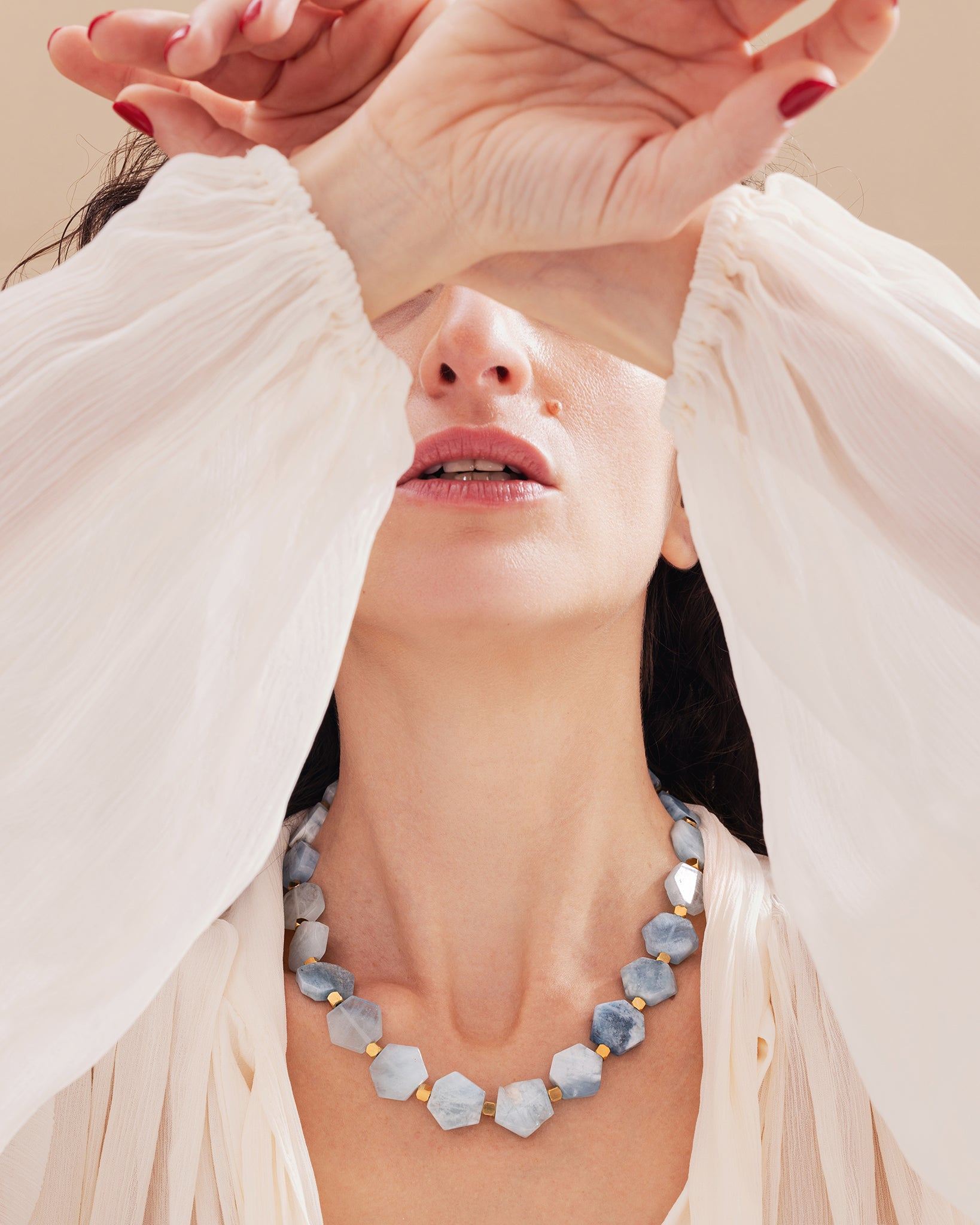 Ocean Bliss Necklace With Hexagonal Aquamarine