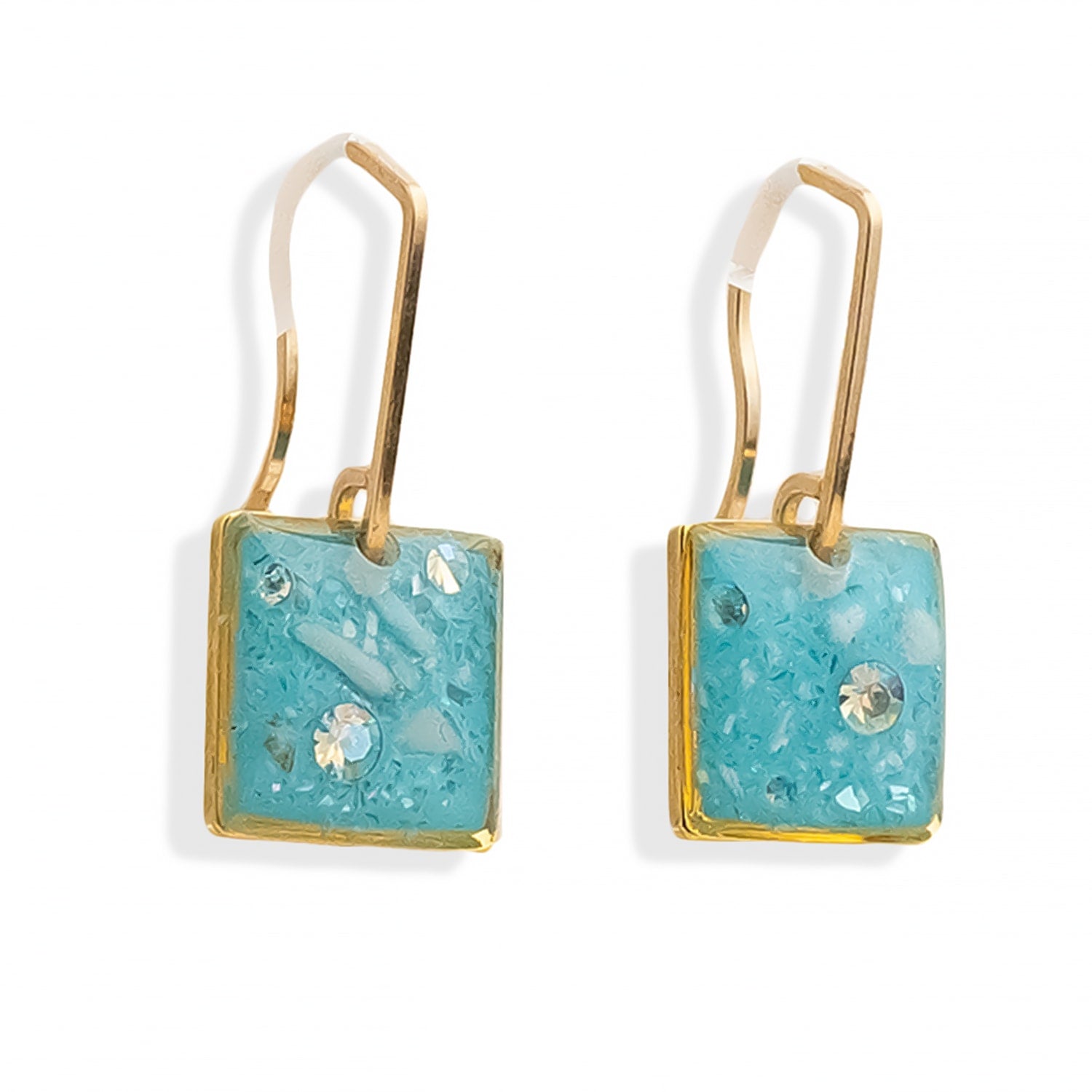 Ocean Blue Square Dangle Earrings