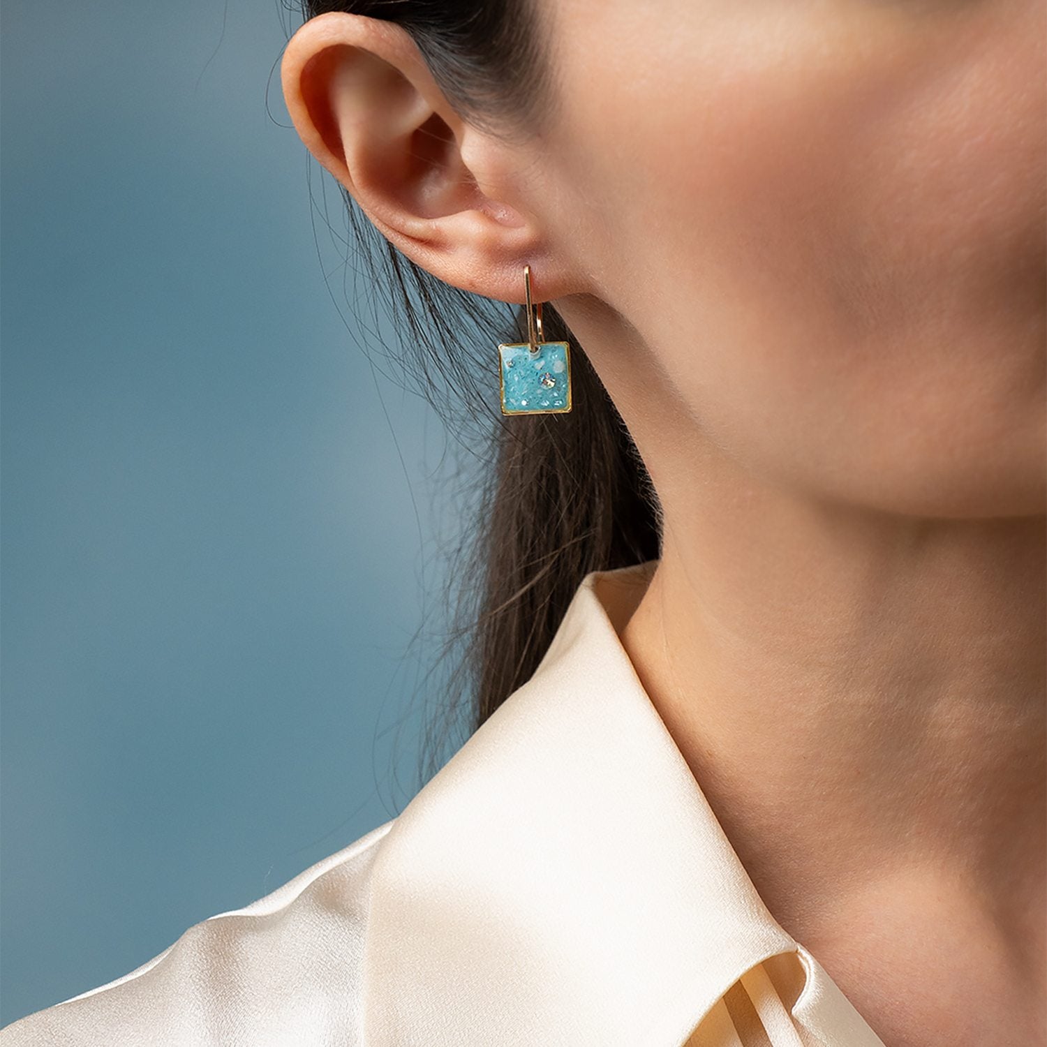 Ocean Blue Square Dangle Earrings