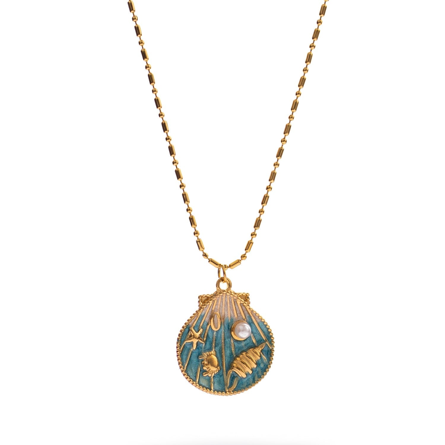 Ocean Soul Pearl Seashell Necklace - Gold