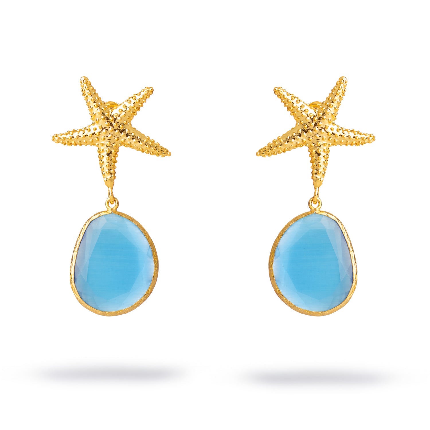 Ocean Star Blue Cat Eye Gold Earrings - Gold