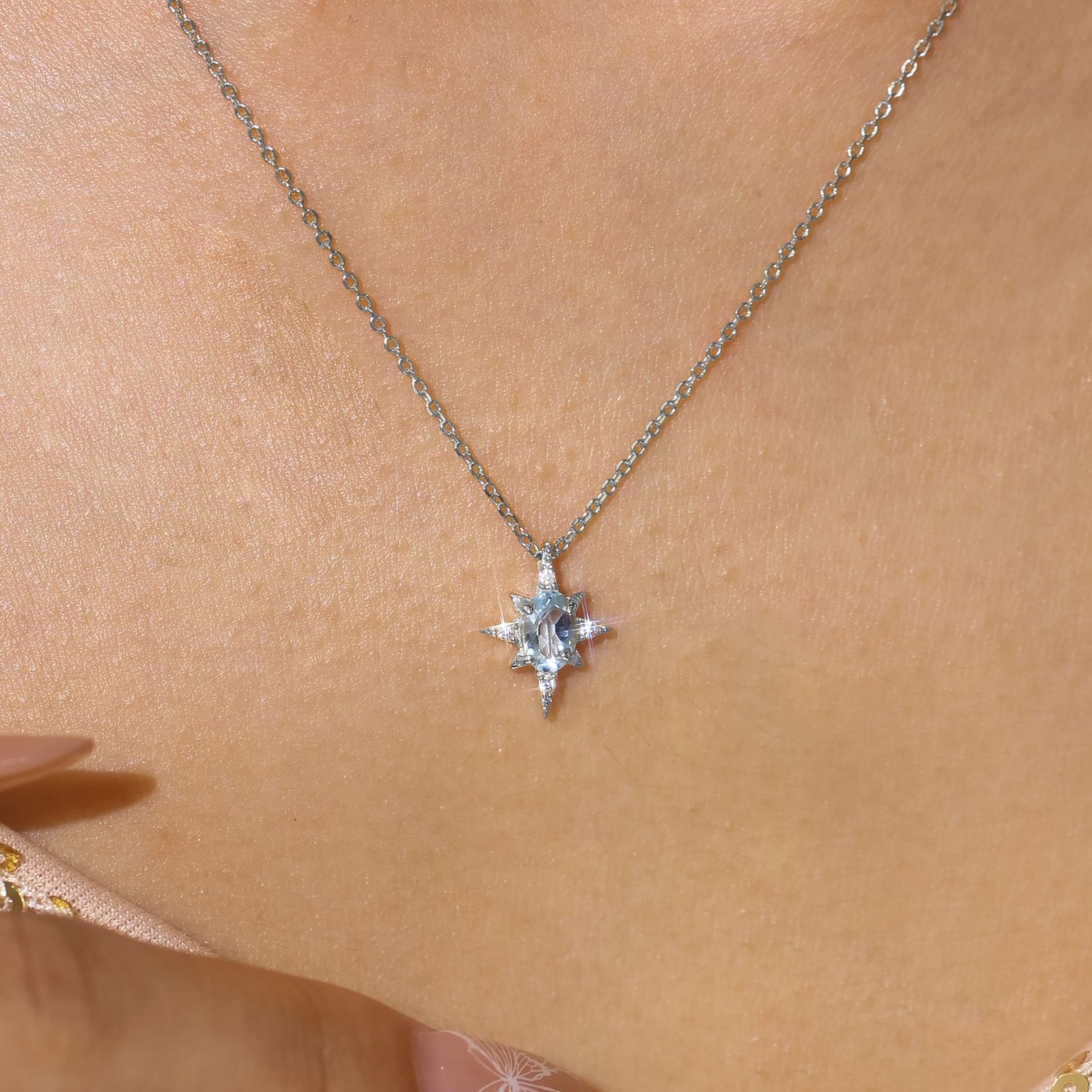 Ocean Star Sky Blue Topaz Necklace White Gold Vermeil