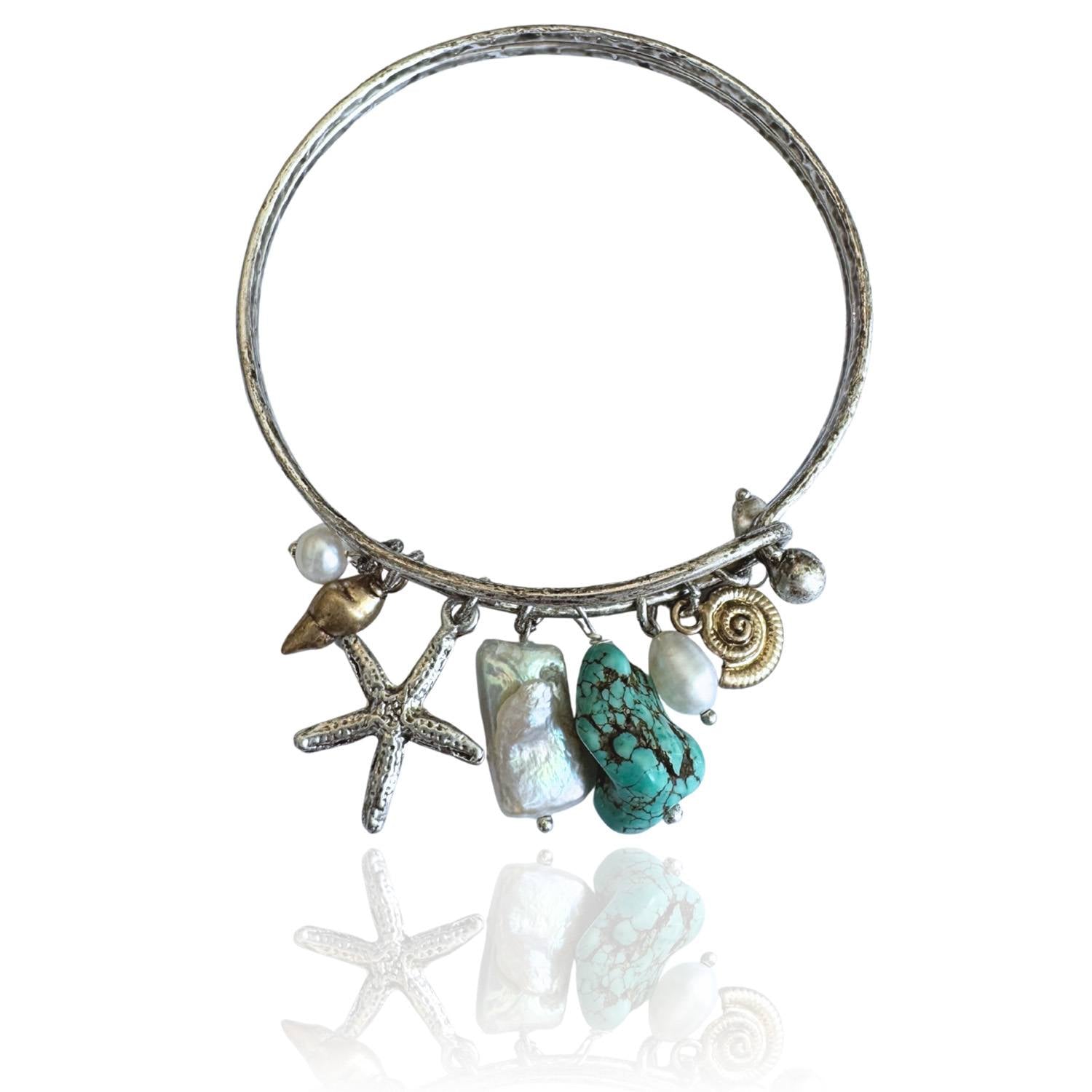 Ocean Treasures Turquoise & Freshwater Pearl Charm Bangle