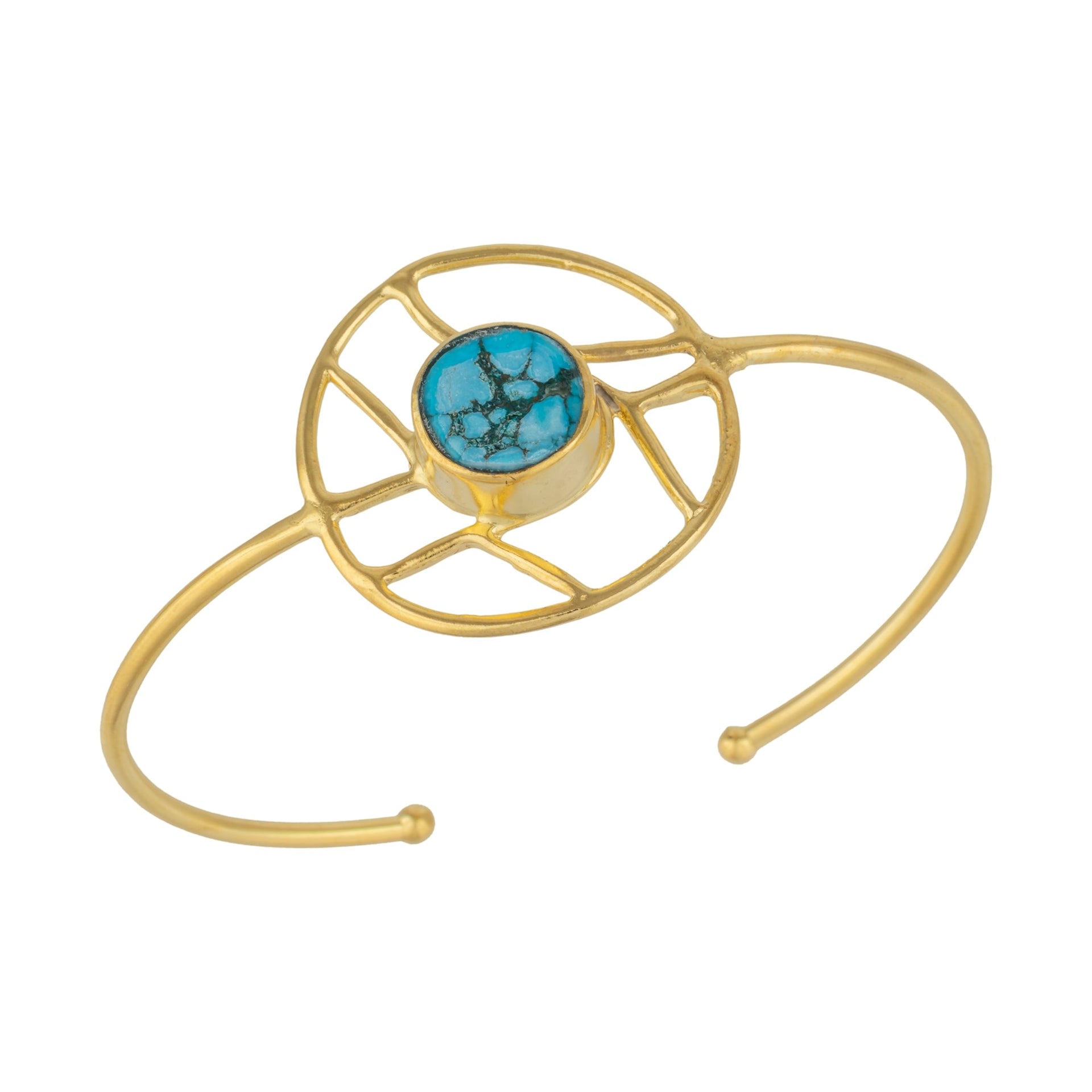 Oceanic Orb Adjustable Turquoise Cuff Bangle In Gold