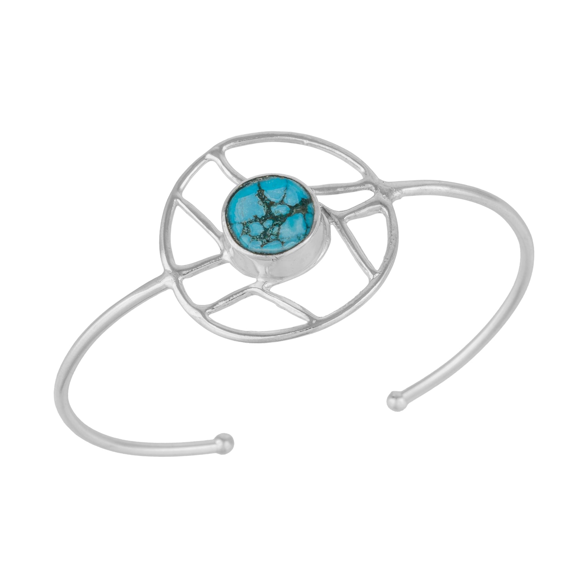 Oceanic Orb Adjustable Turquoise Cuff Bangle In Silver