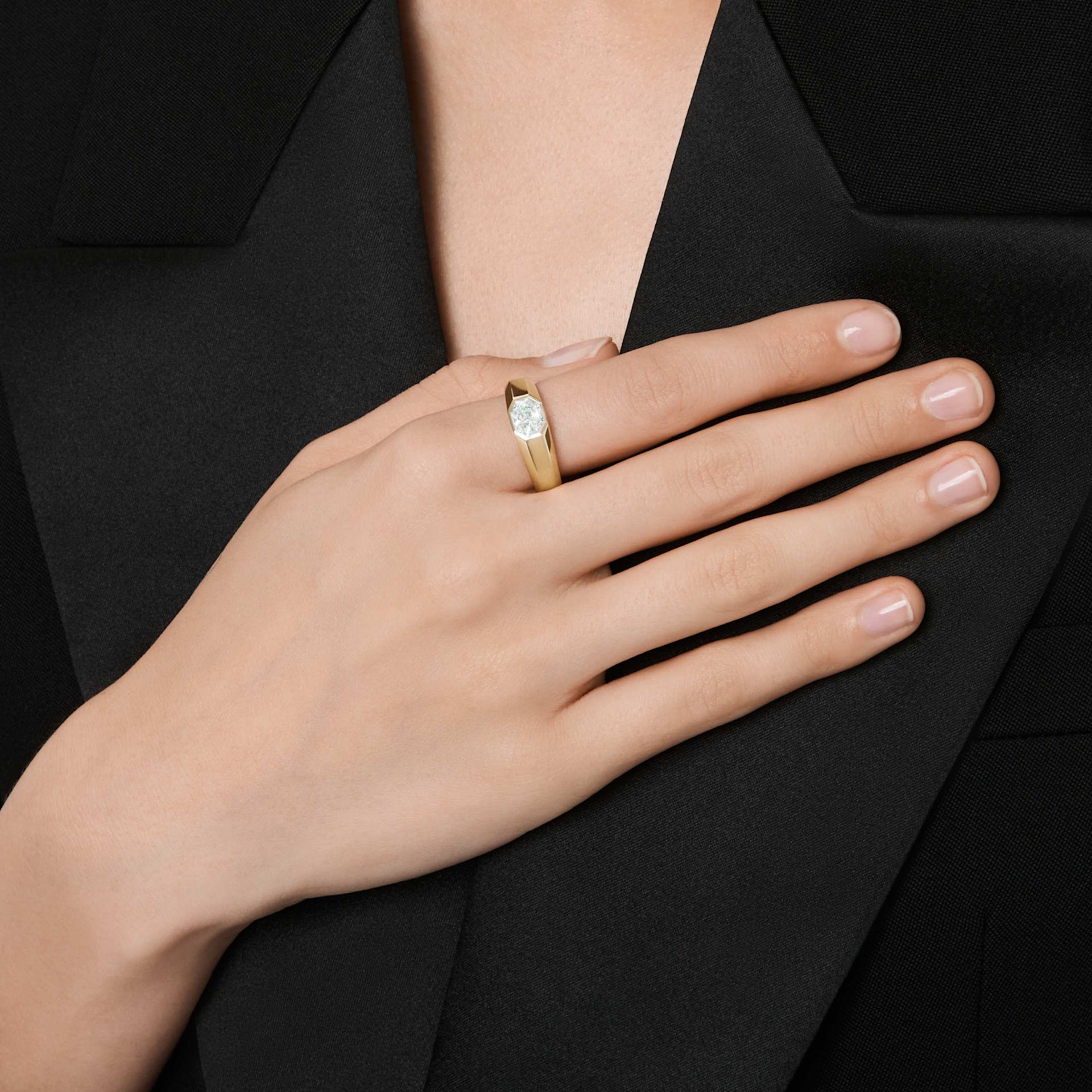 OCTAGON BAND RING LAB GROWN DIAMONDS 1 0 CT TW OCTAGON SHAPE 14K YELLOW GOLD