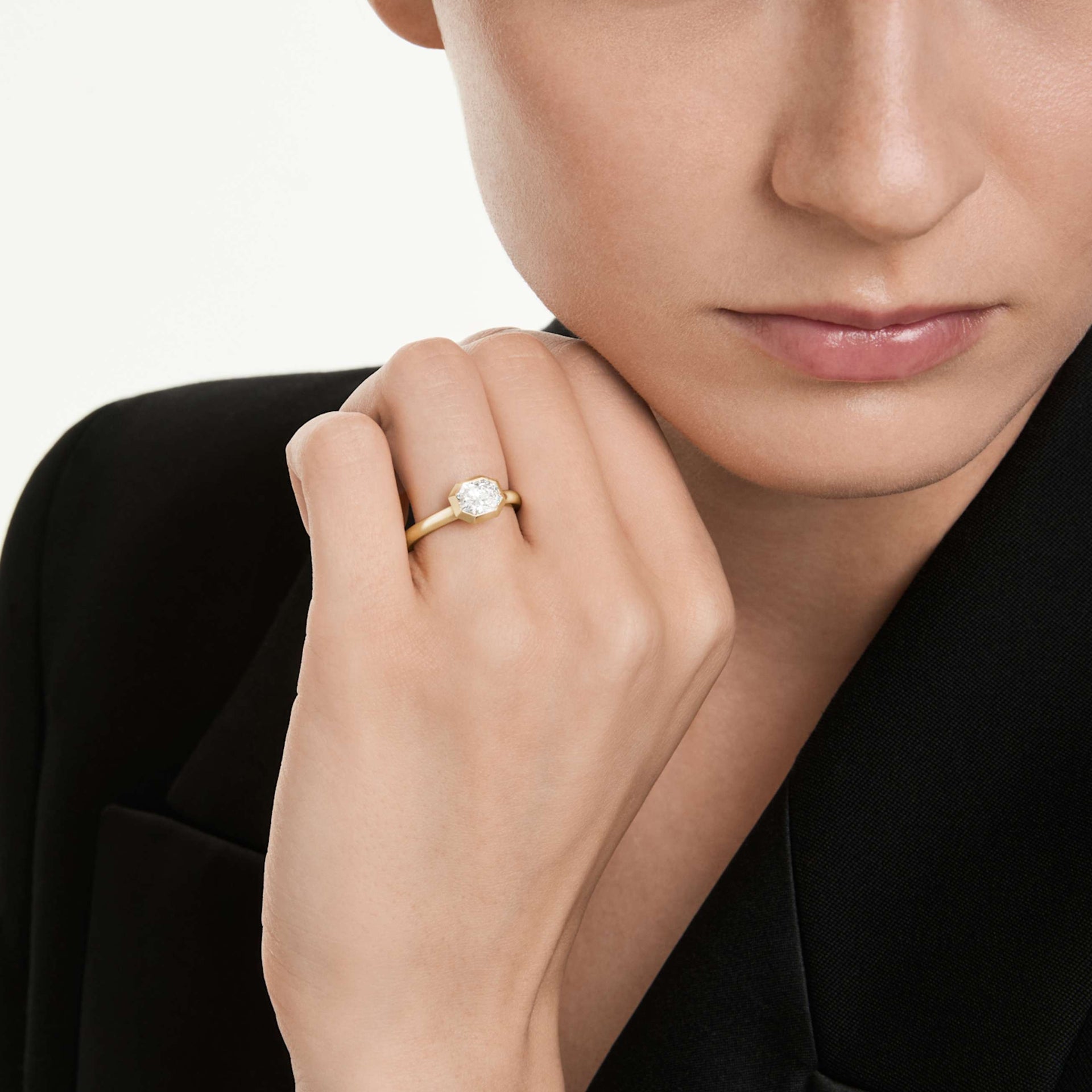 OCTAGON BEZEL RING LAB GROWN DIAMONDS 1 0 CT TW OCTAGON SHAPE 14K YELLOW GOLD