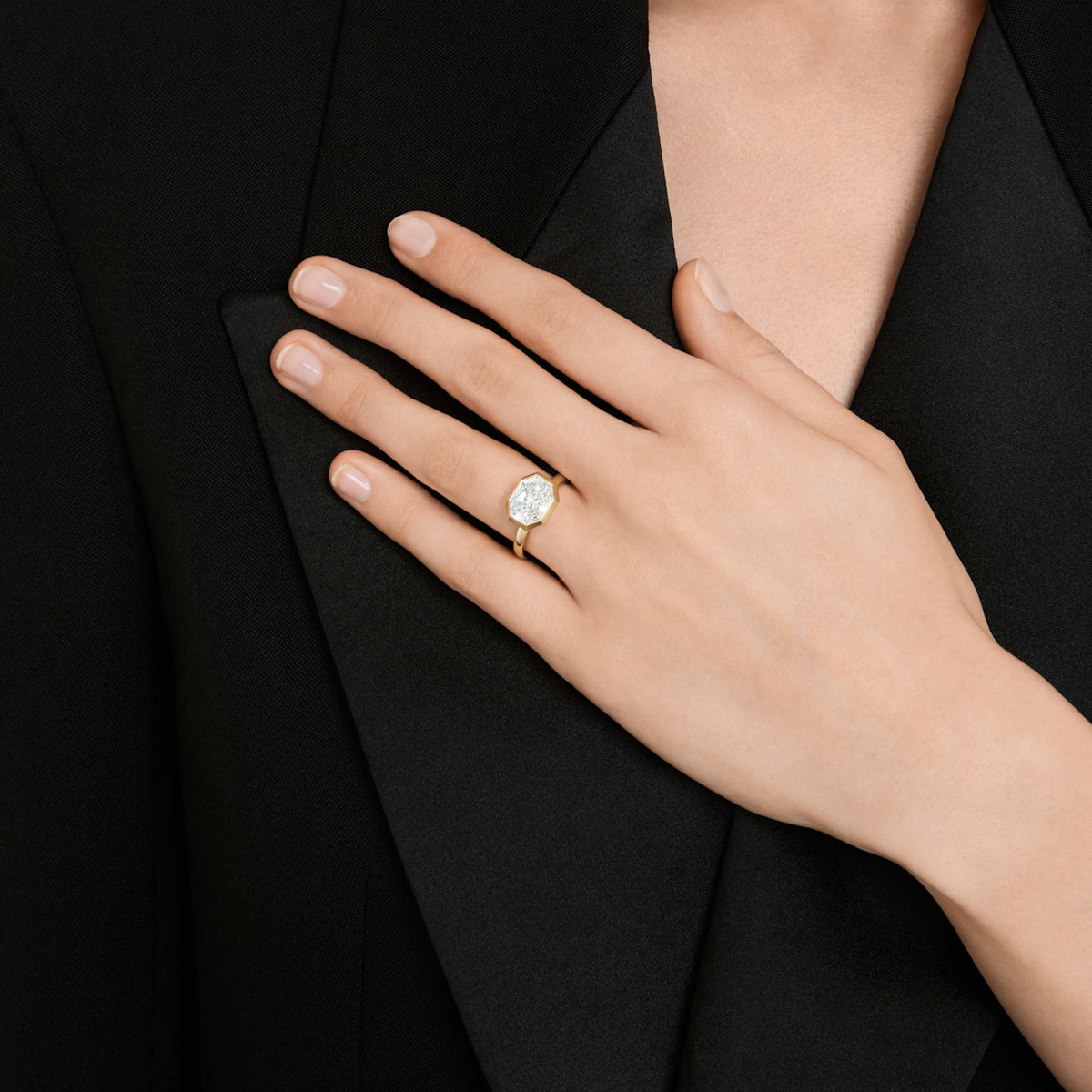OCTAGON BEZEL RING LAB GROWN DIAMONDS 3 0 CT TW OCTAGON SHAPE 14K YELLOW GOLD