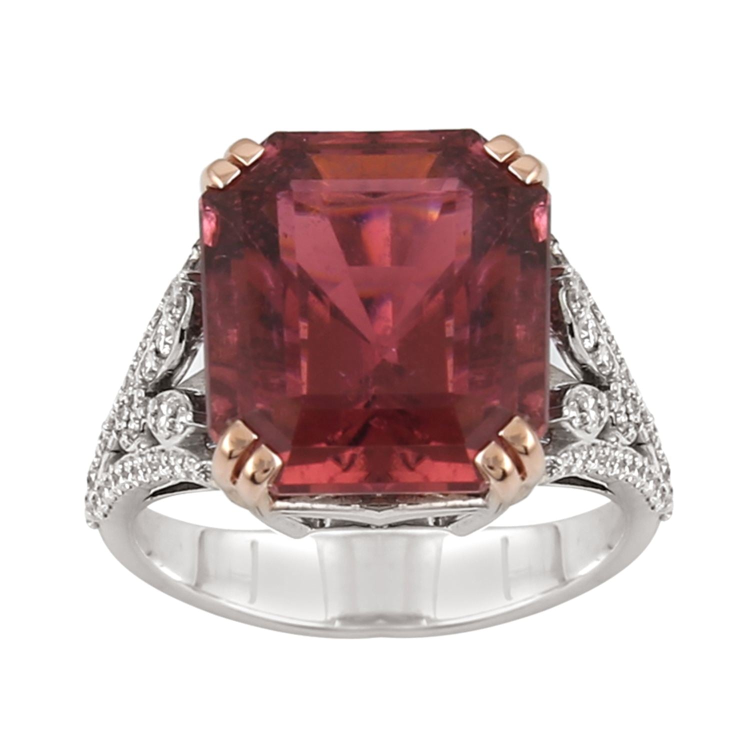 Natural Pink Tourmaline & Diamond Cocktail Ring In Rose White Gold