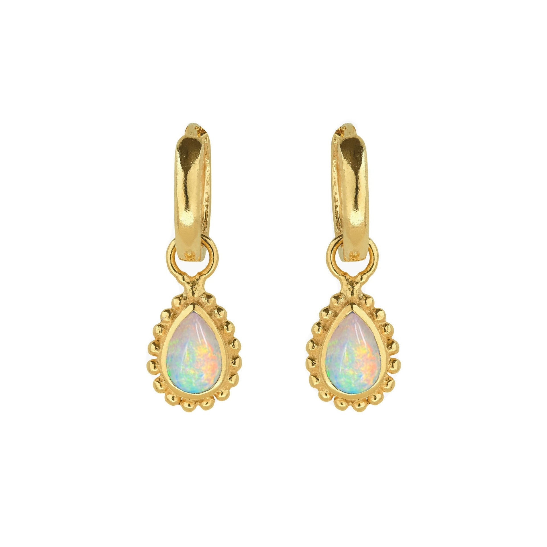 October Birthstone Huggie Hoops - Gold Opal