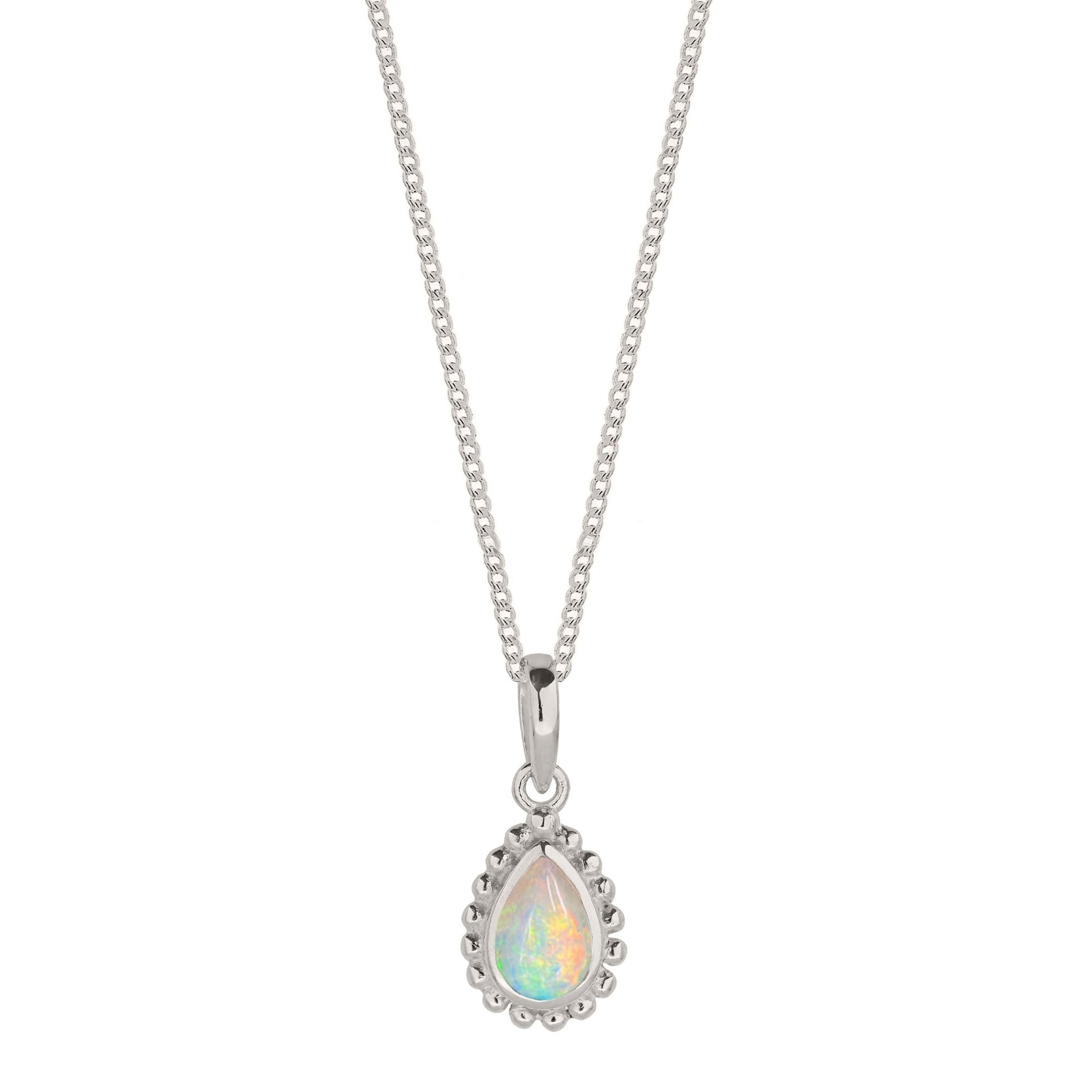 October Birthstone Sterling Silver Necklace - Opal