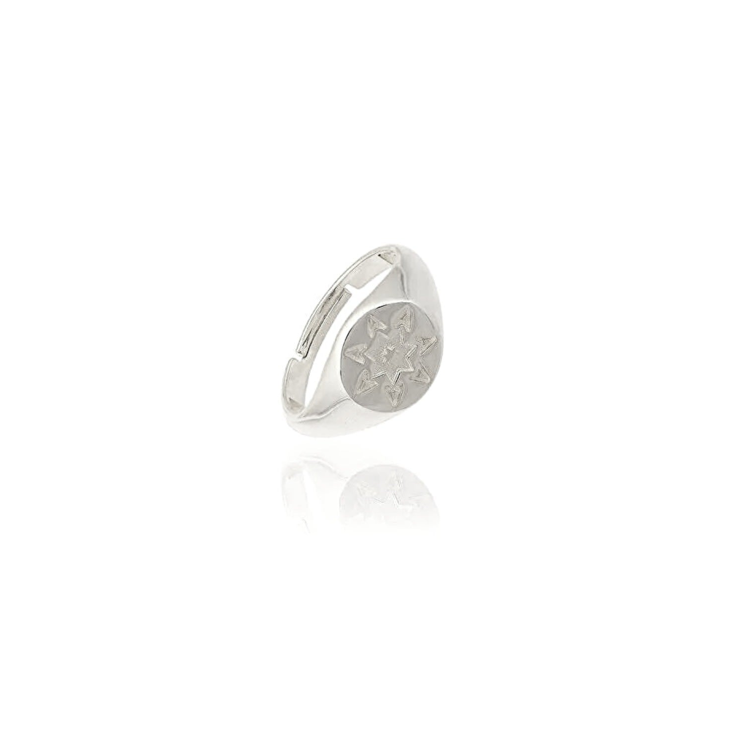 Star Sun Stackable Sterling Silver Signet Ring - Silver
