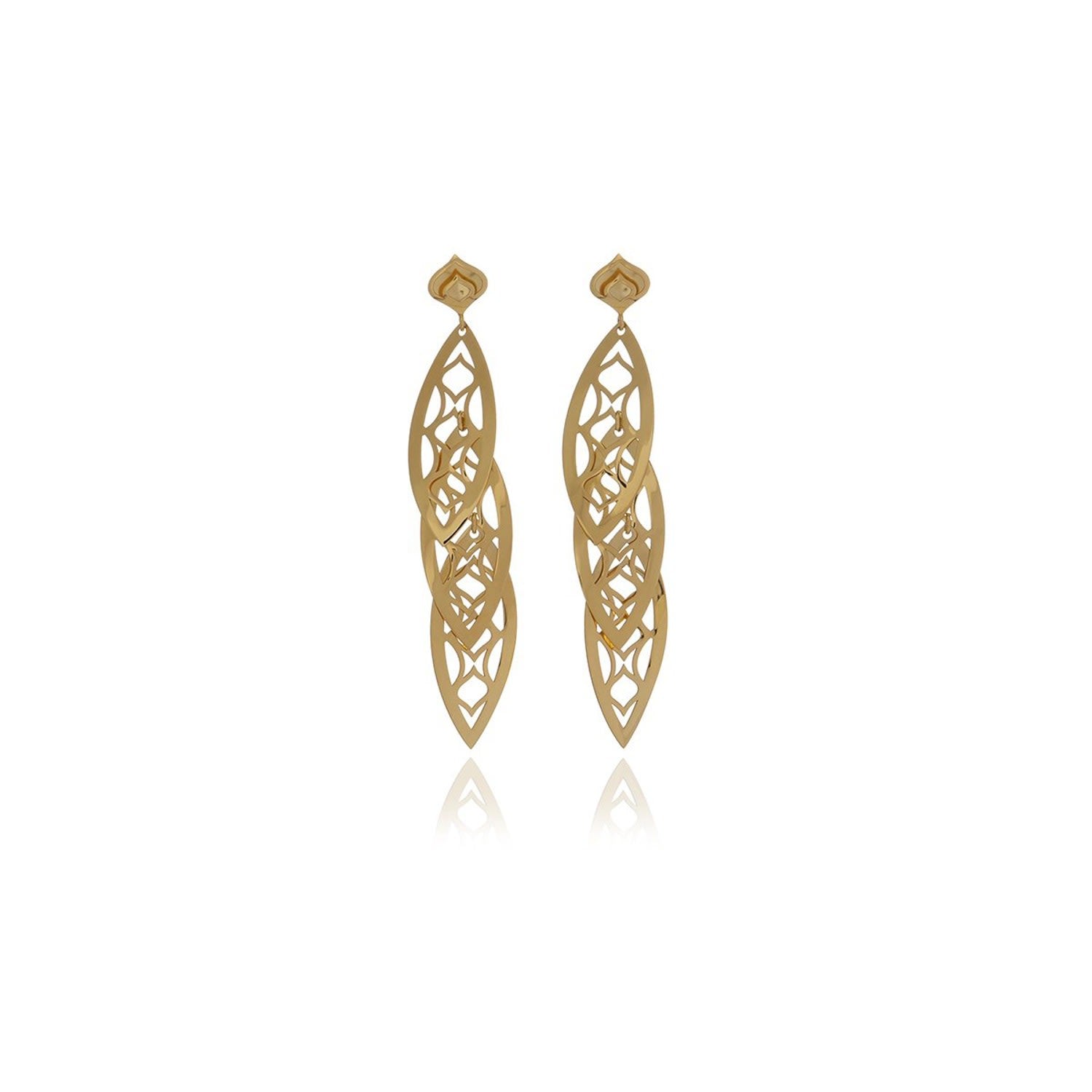 Gold Three Leaf Chandelier Line Earring