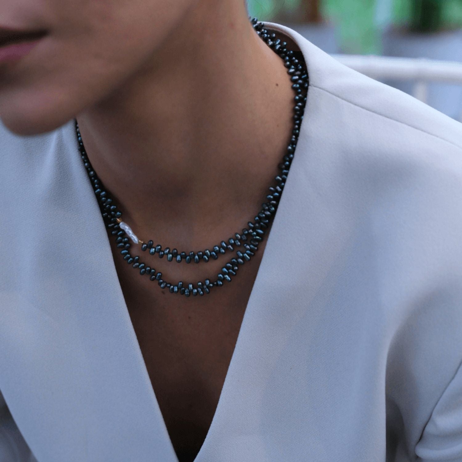 Oden Asymmetric Black Baroque Pearl Necklace