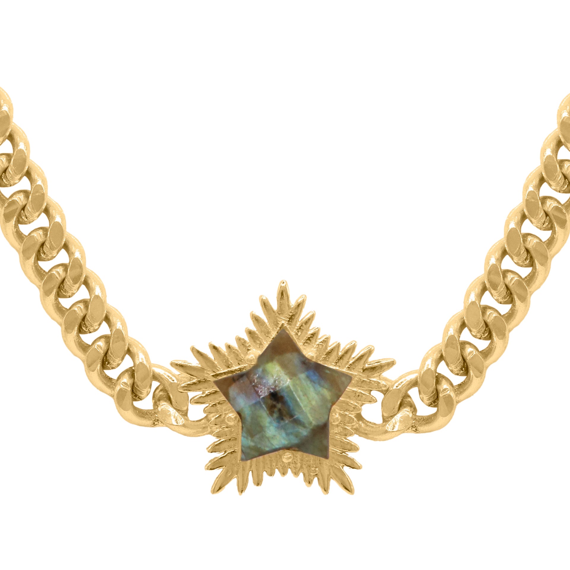 Odette Labradorite Spiky Star Choker Necklace | Gold Plated