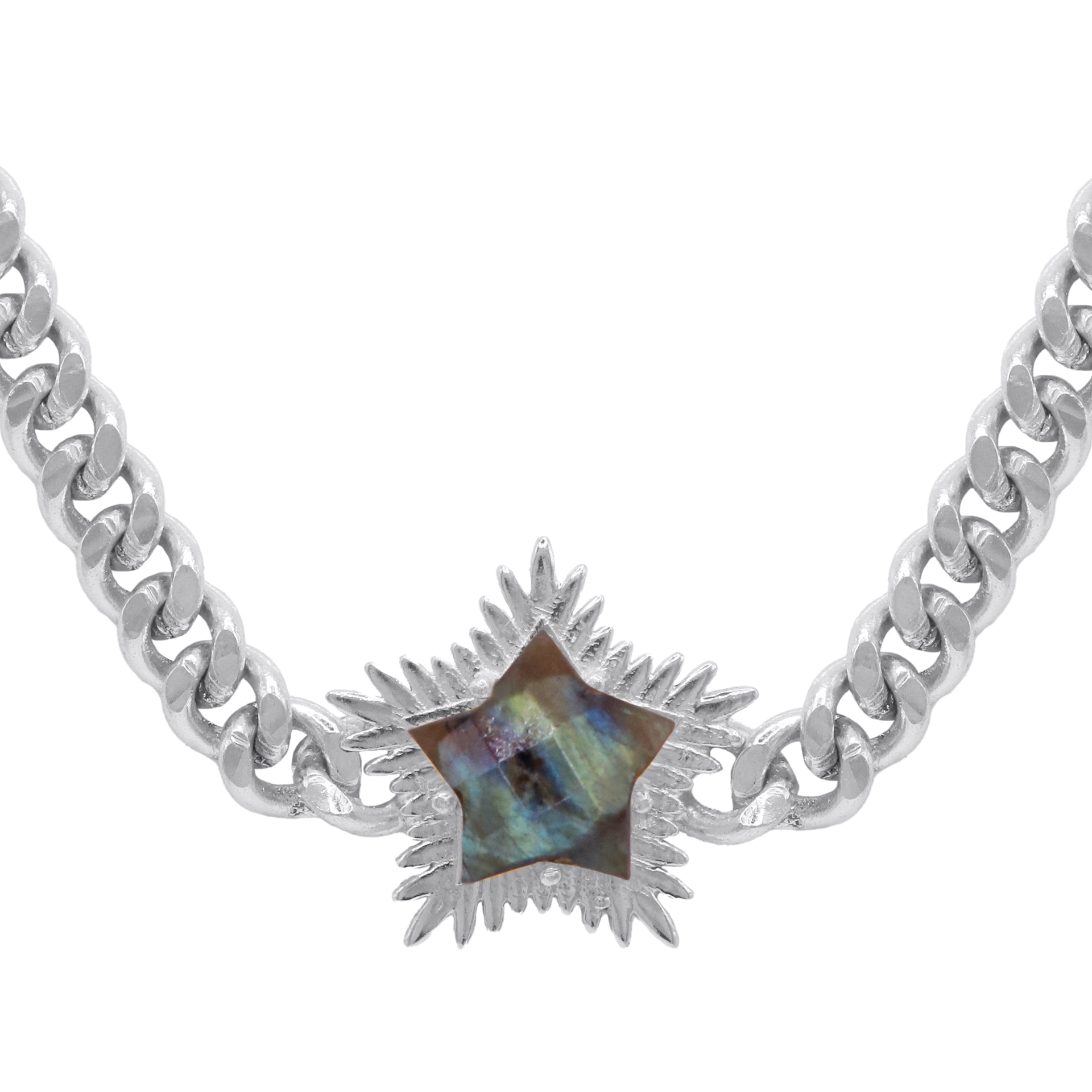 Odette Labradorite Spiky Star Choker Necklace | Sterling Silver