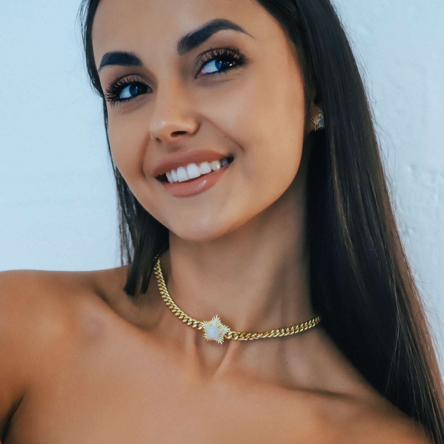Odette Moonstone Spiky Star Choker Necklace | Gold Plated