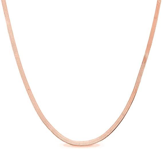 Large Herringbone Sterling Silver Flat Snake Chain - Rose Gold