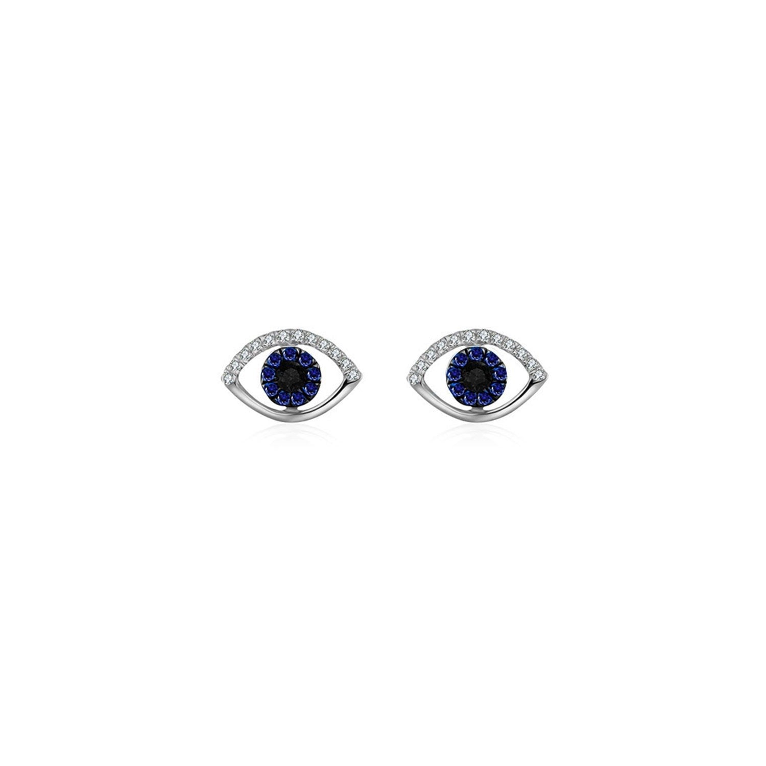18K White Gold Evil Eye Sapphire Diamond Earring