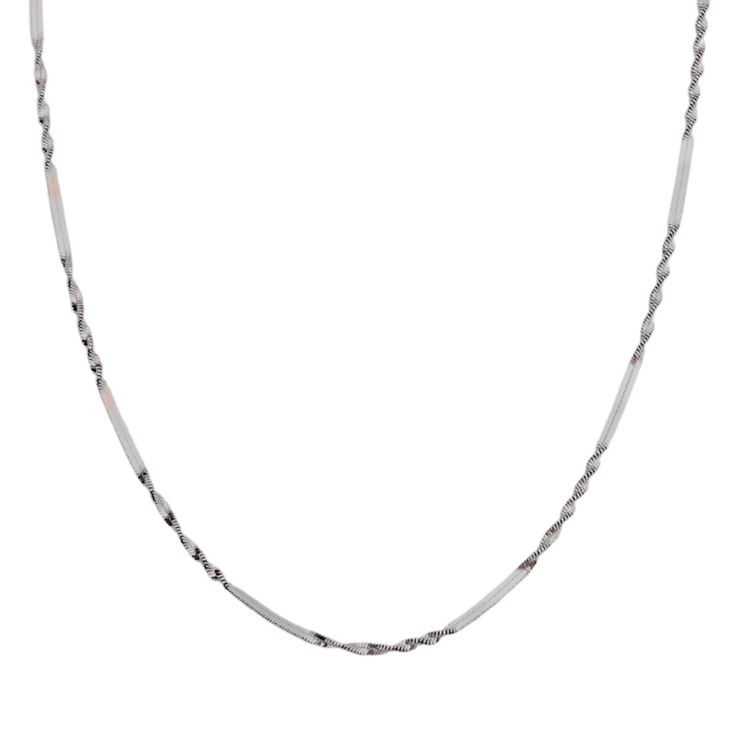 Half Twisted Sterling Silver Chain Necklace Singapore Chain - Silver