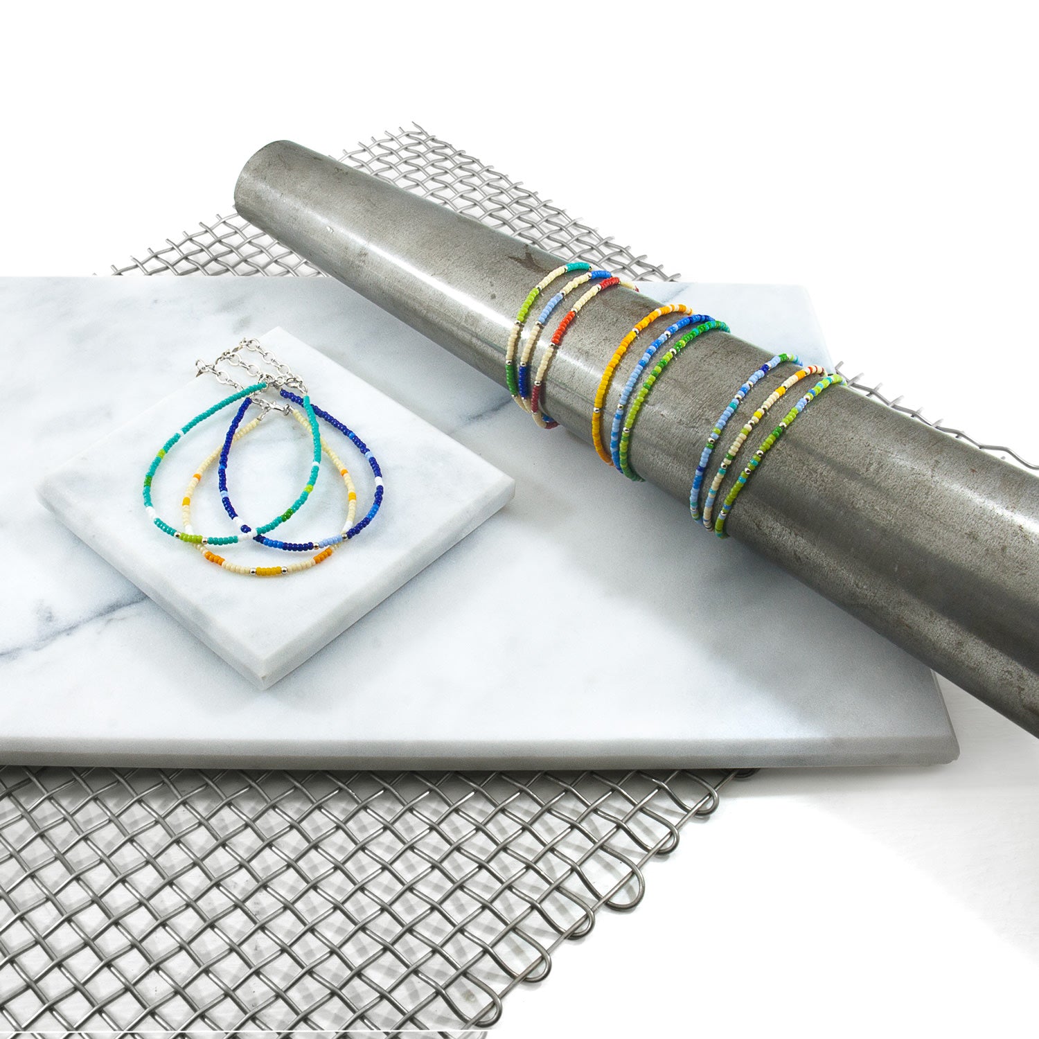 Blue - Off White Zoey Silver & Miyoko Glass Bracelet