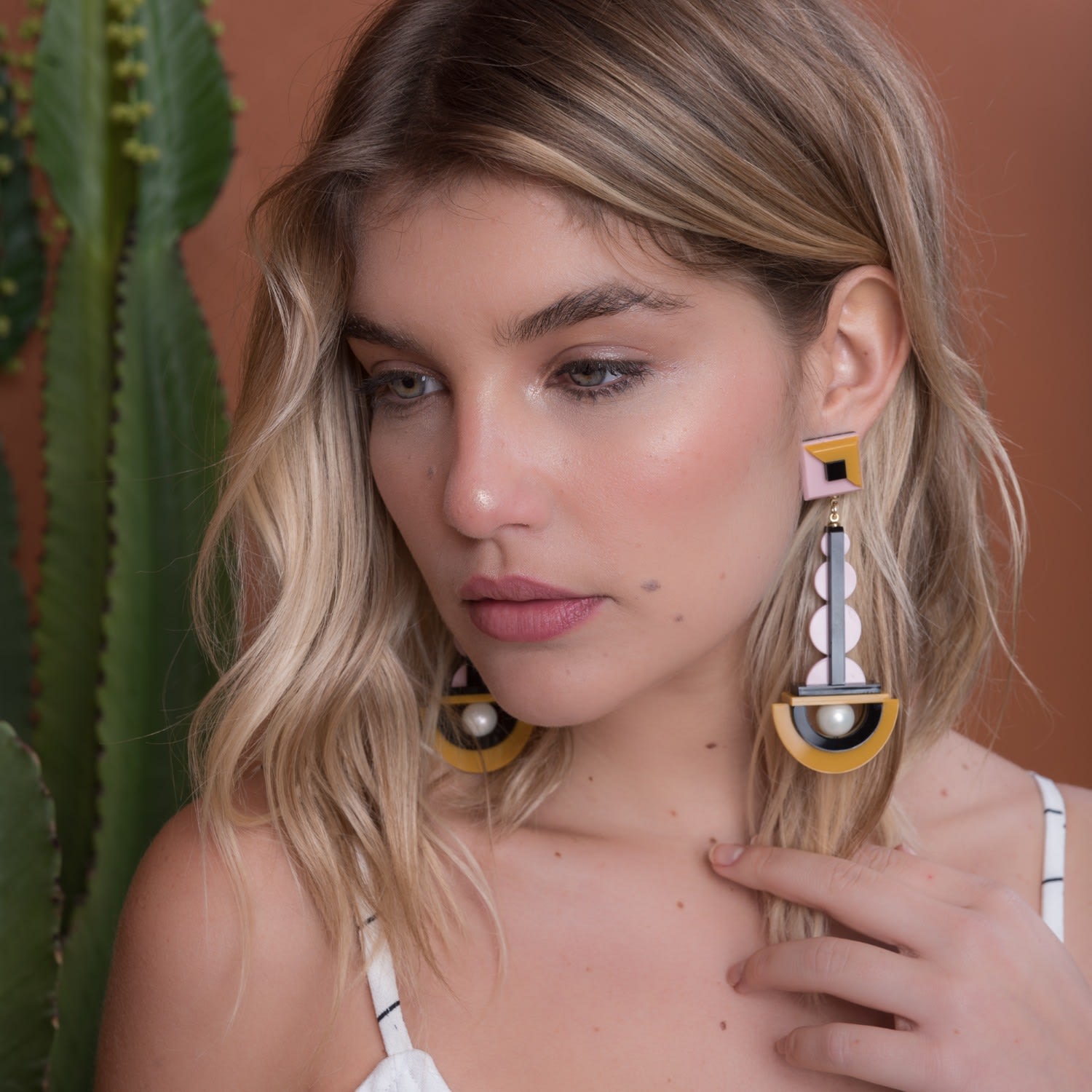 Acrylic Handmade Earring Drops Mustard