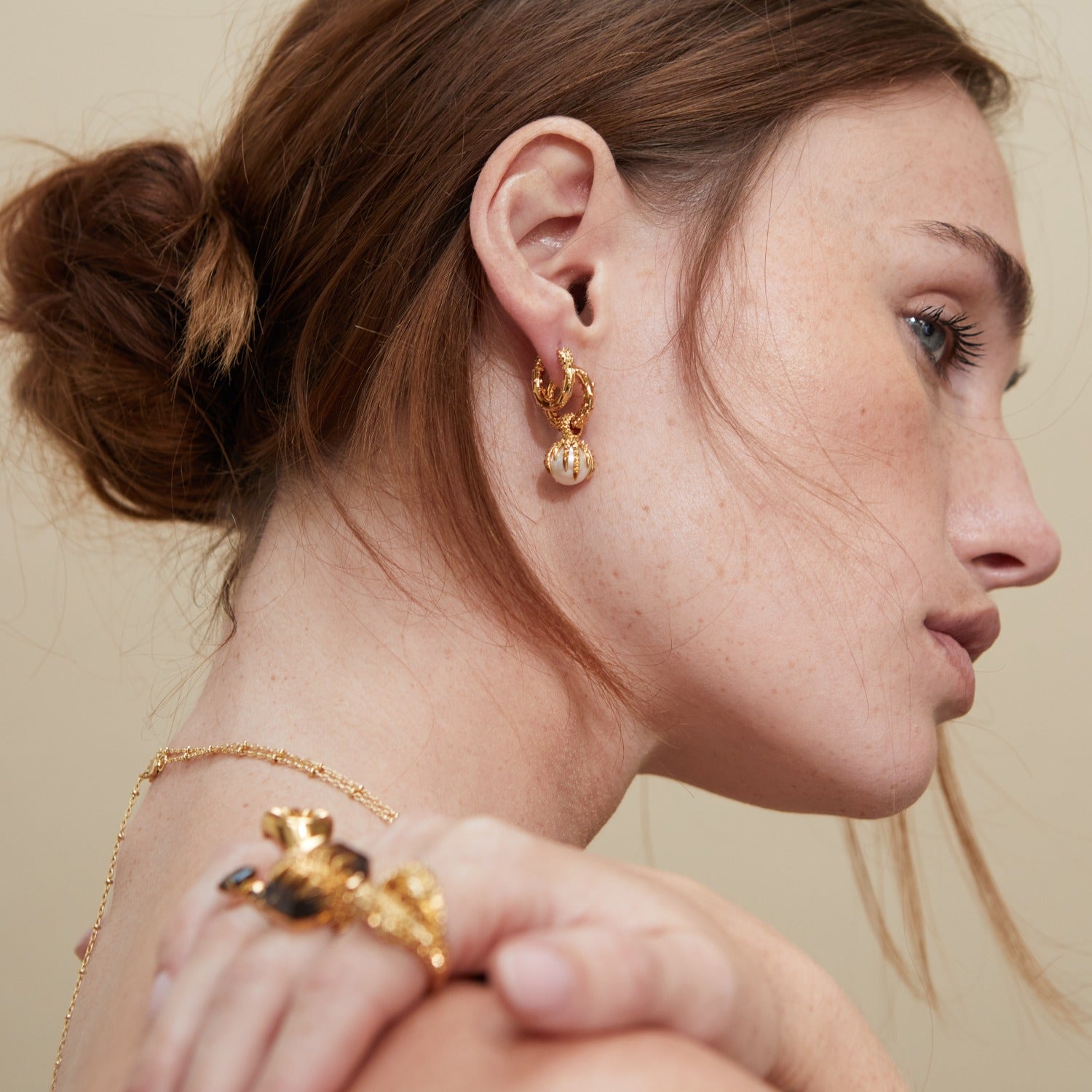 The Dragon And The Pearl Hoop Earrings Silver Ivory Pearl