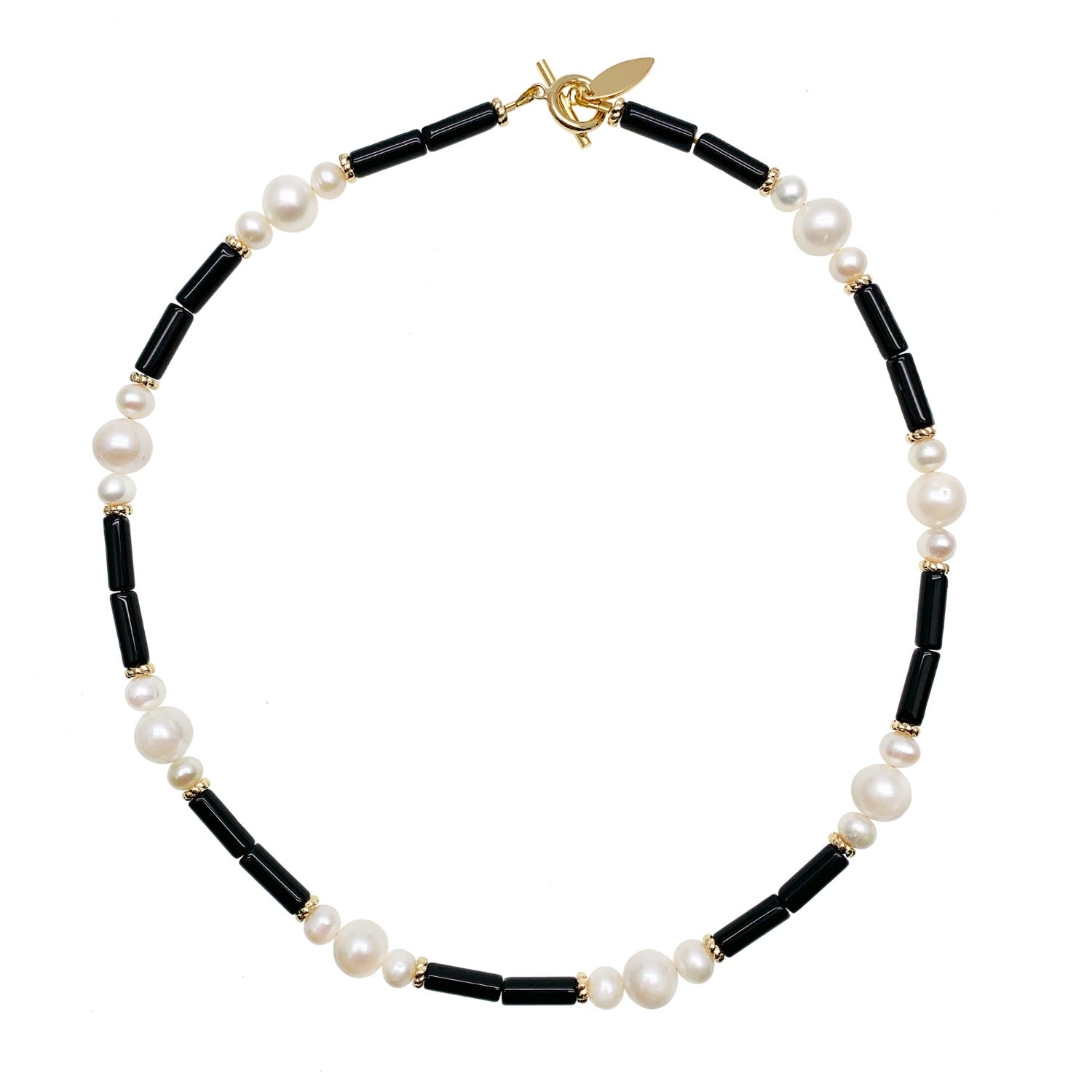 Timeless Black Agate With White Pearls Short Necklace