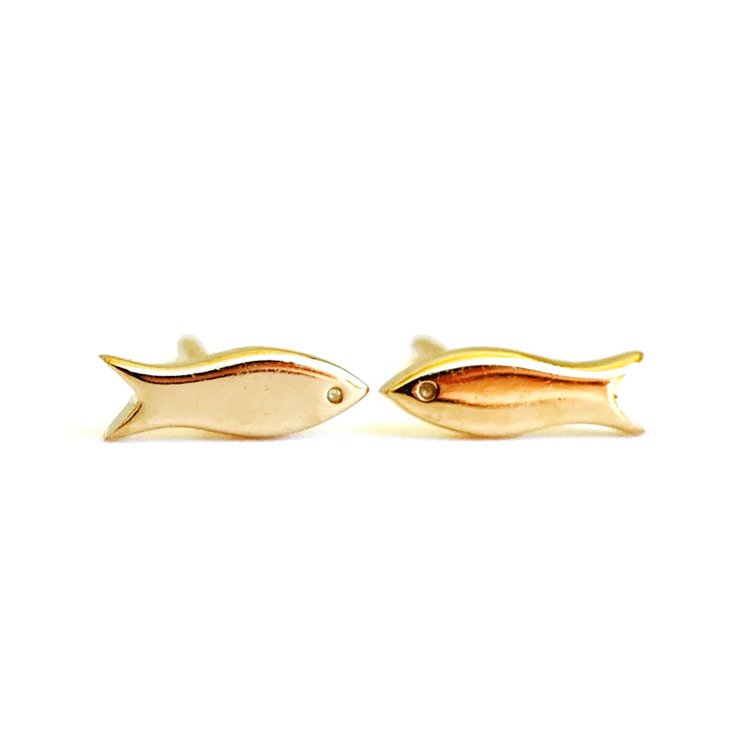 Mini Fish Stud Earrings - Gold Vermeil