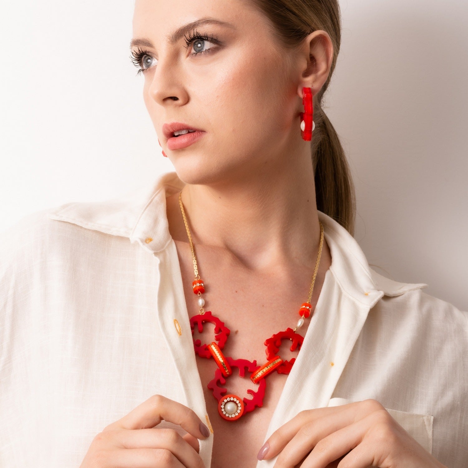 Handmade Necklace Hoop Coral Red