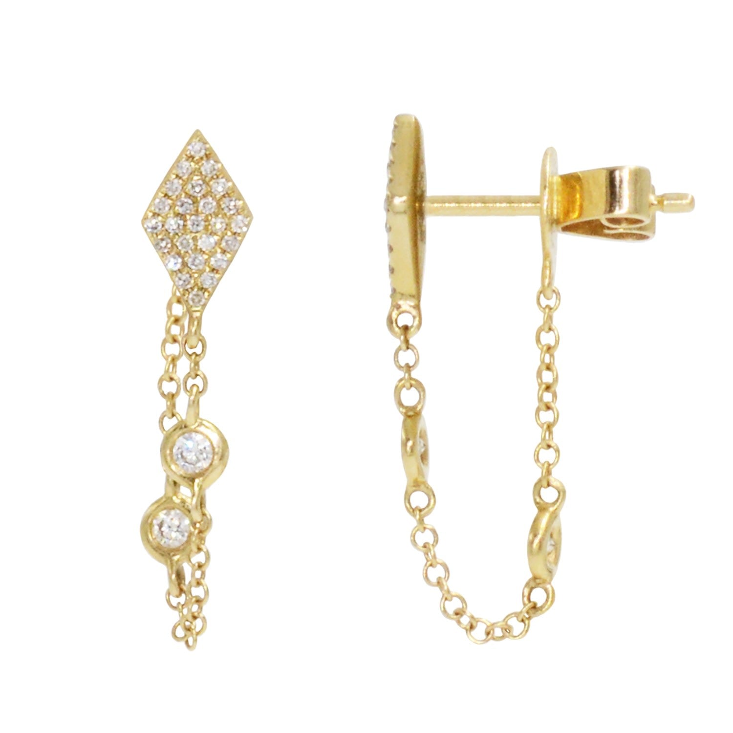 Kite Chain Studs With Diamonds In Yellow Gold
