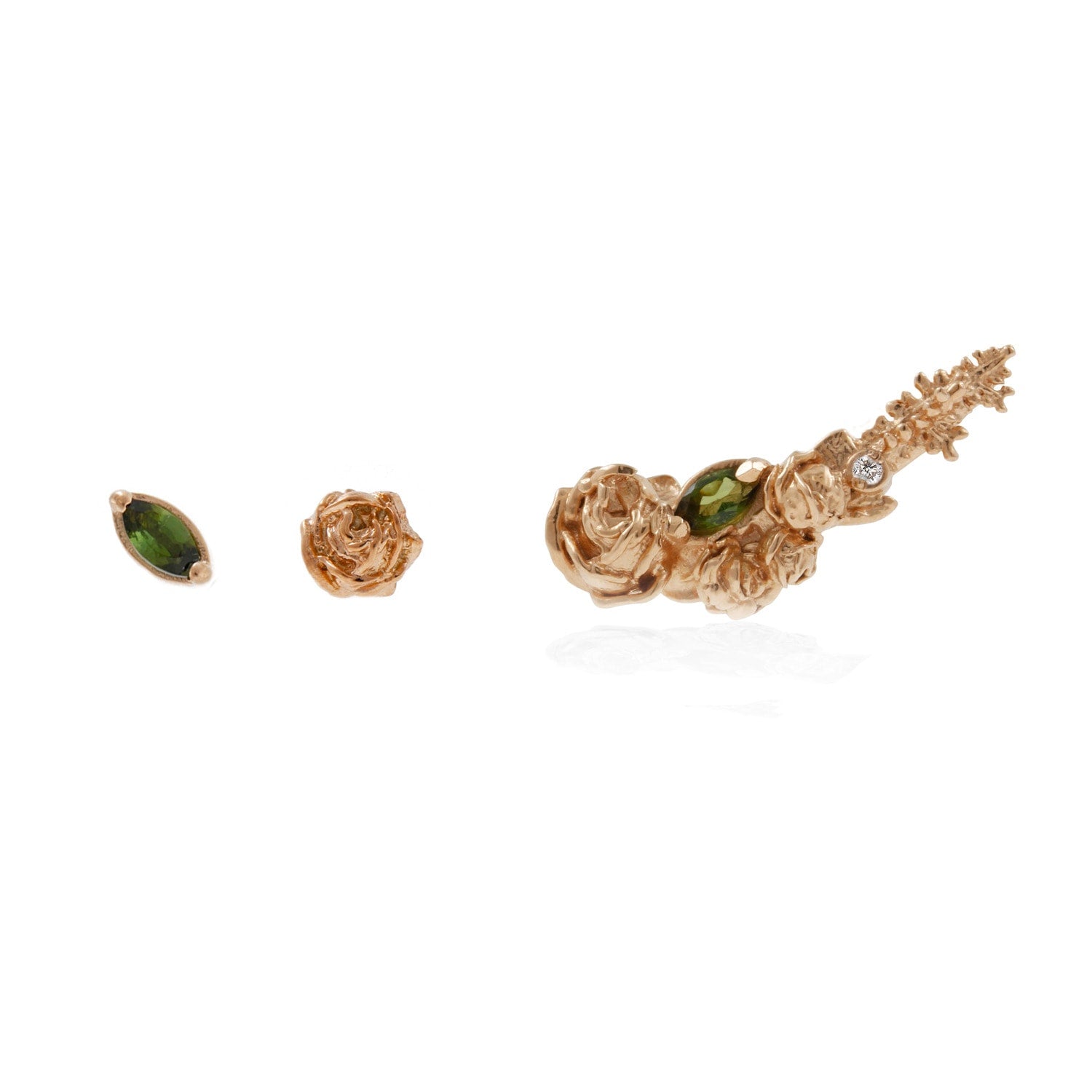 Three Earrings Set - Roses & Tourmalines - Rose Gold